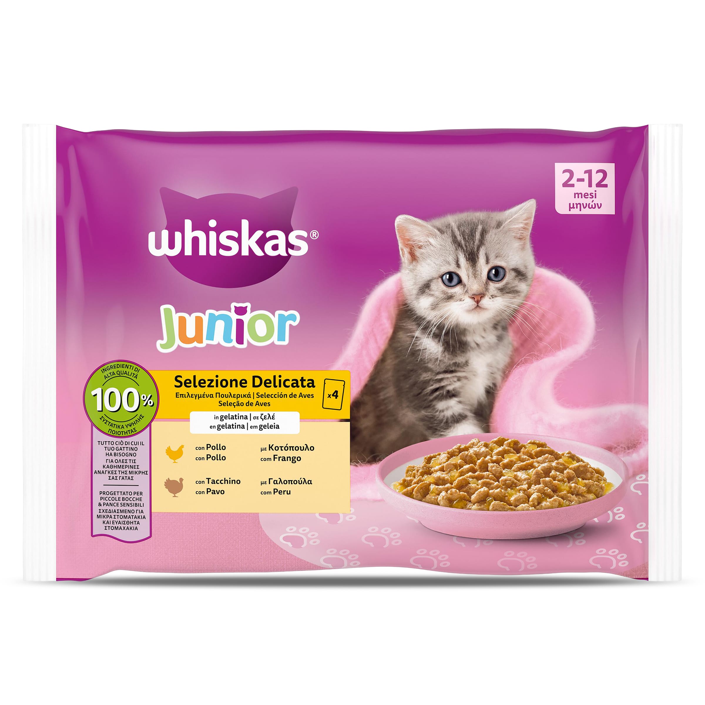 Alimento para gatos junior aves en gelatina Whiskas bolsa 4 x 85 g