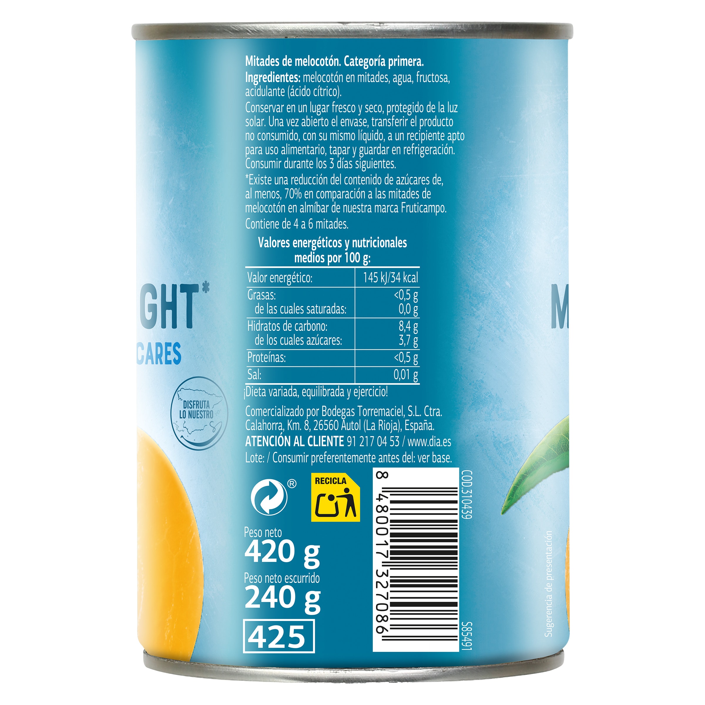 Melocotón light en almíbar Dia Fruticampo 240 g