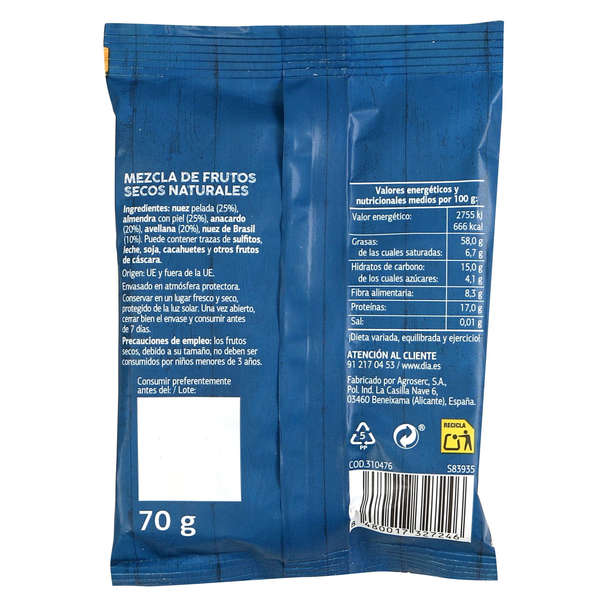 Mix de frutos secos naturales Dia Naturmundo 70 g