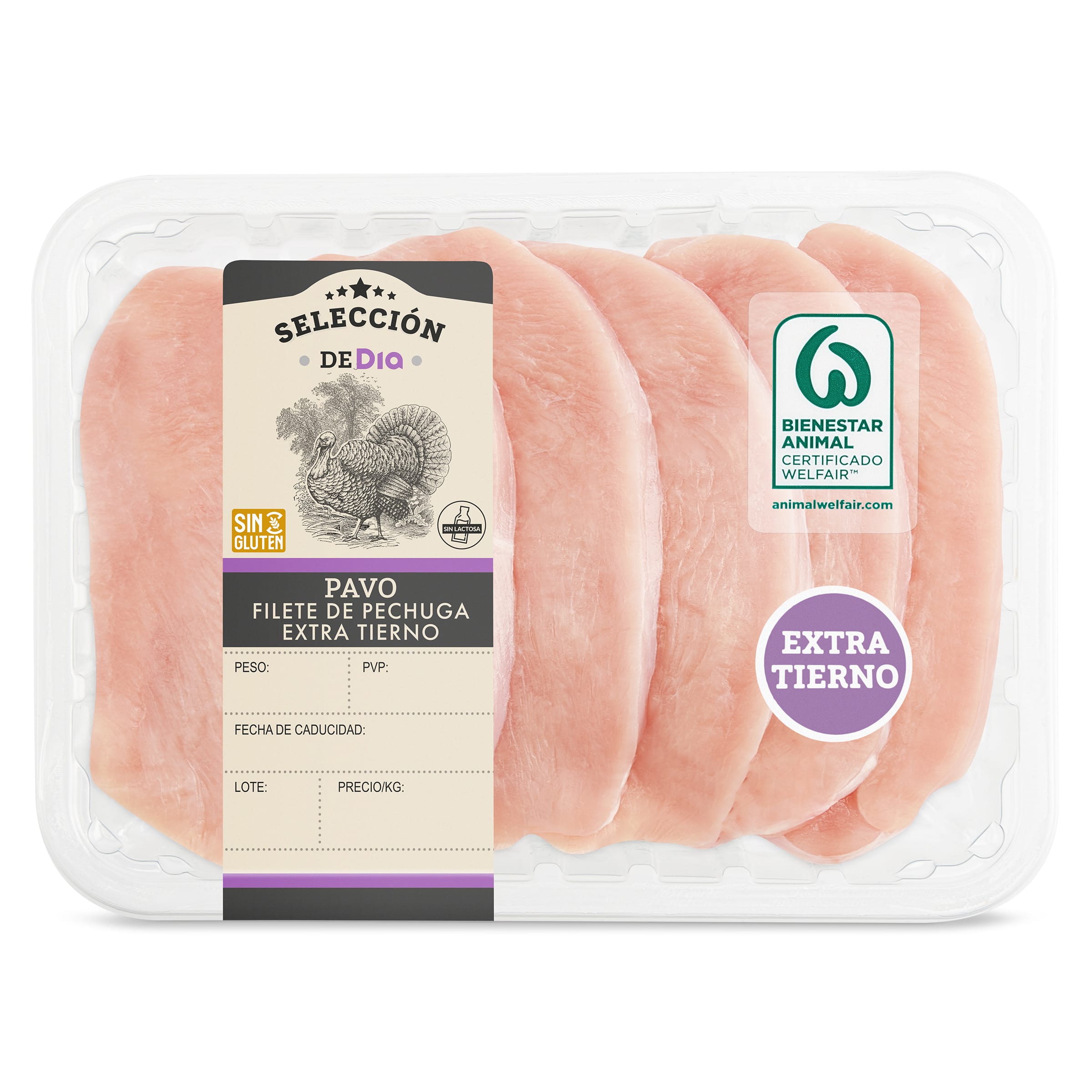 Filetes de pechuga de pavo extra tiernos Selección de Dia bandeja 600 g aprox.