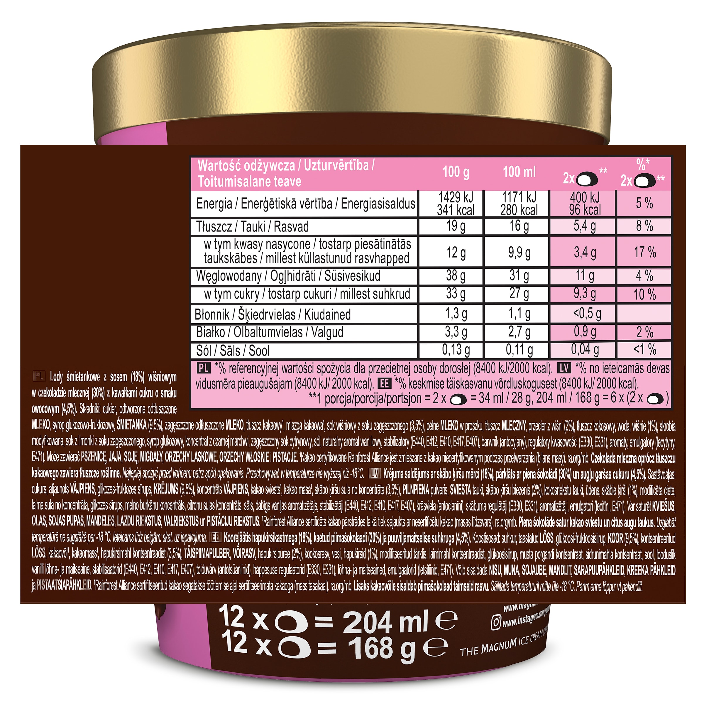 Tarrina Magnum bon bon cherry 12 unidades 168 g
