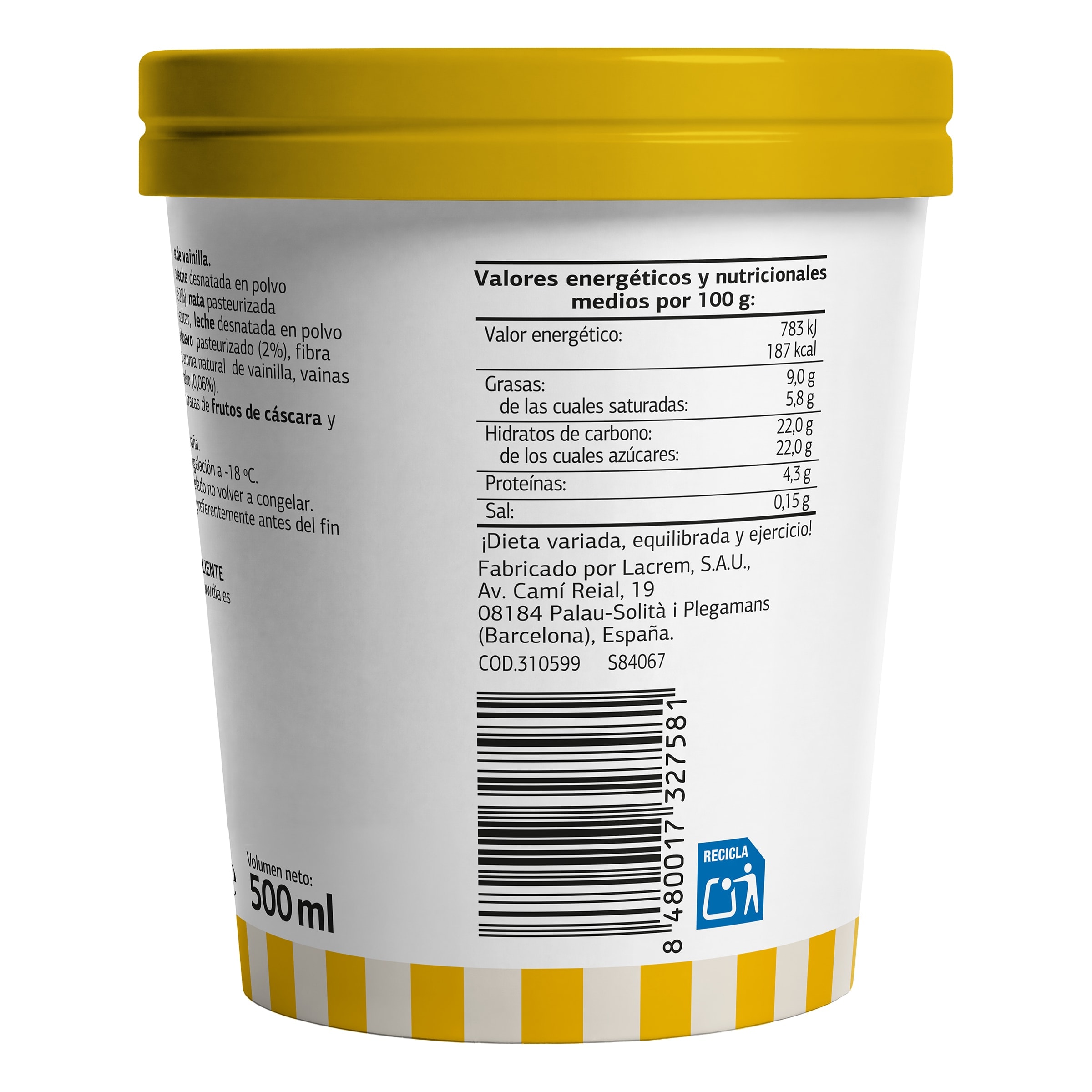 Tarrina de helado Artesano de vainilla Dia Temptation 400 g