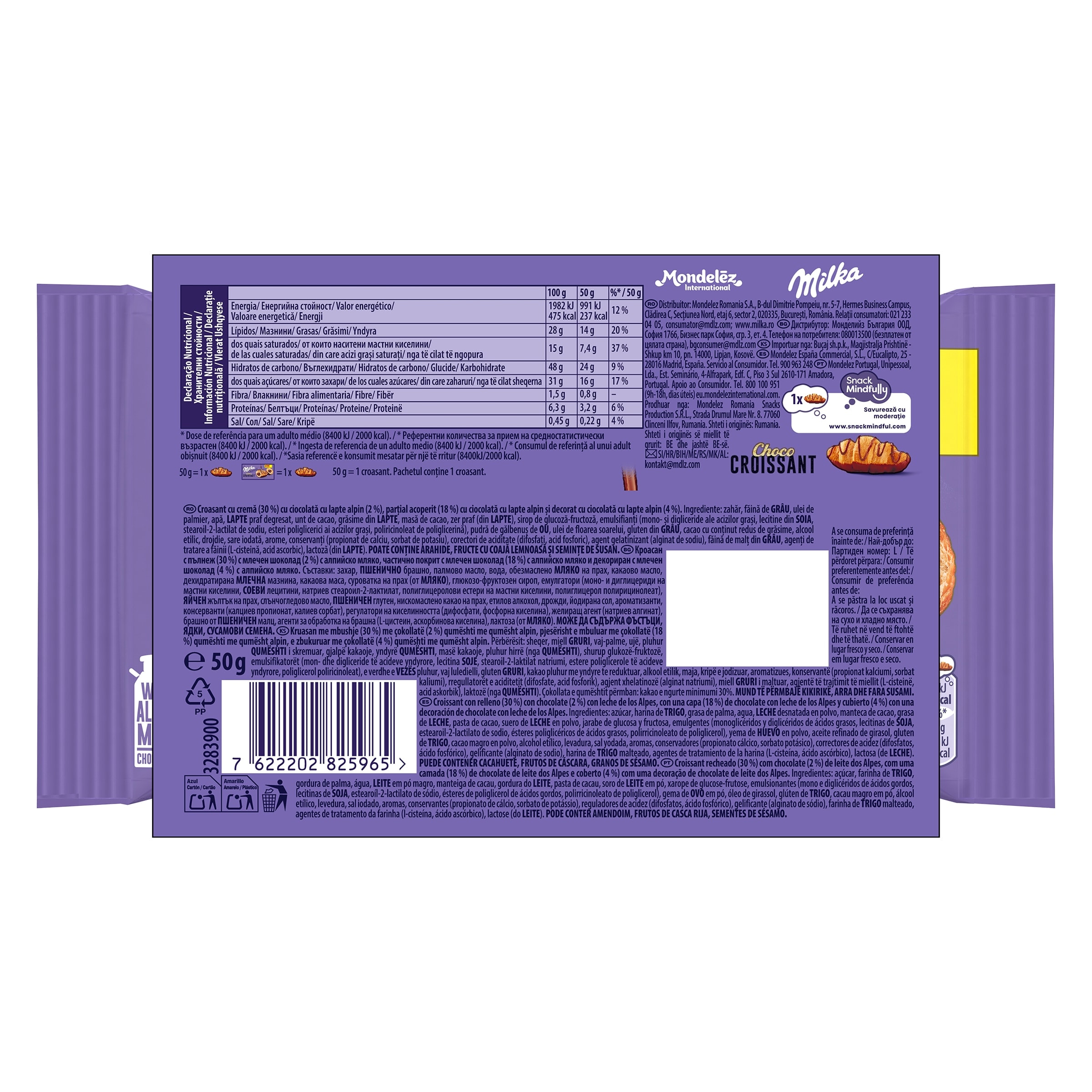 Croissant relleno de chocolate Milka 50 g