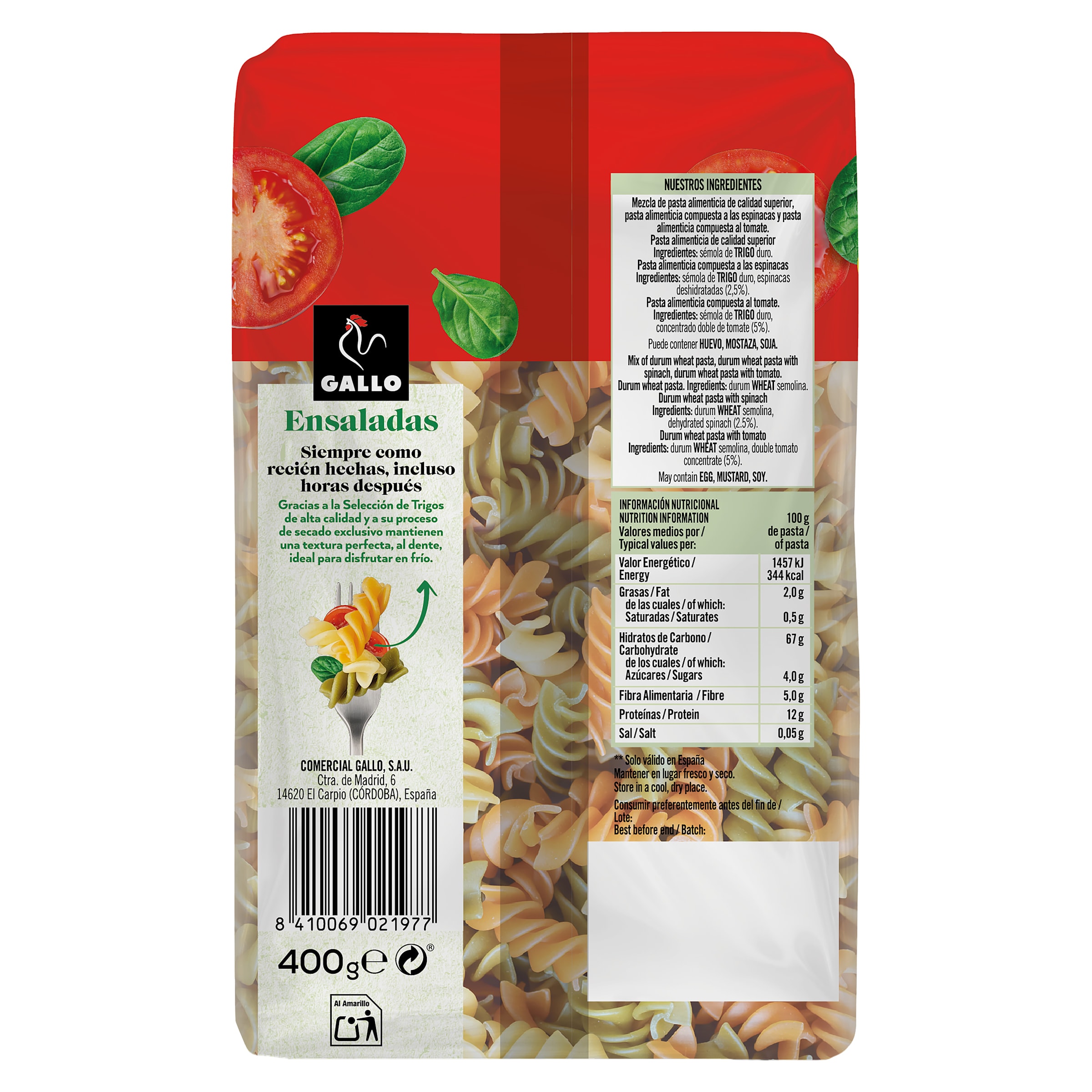 Hélices con tomate y espinacas Gallo 400 g