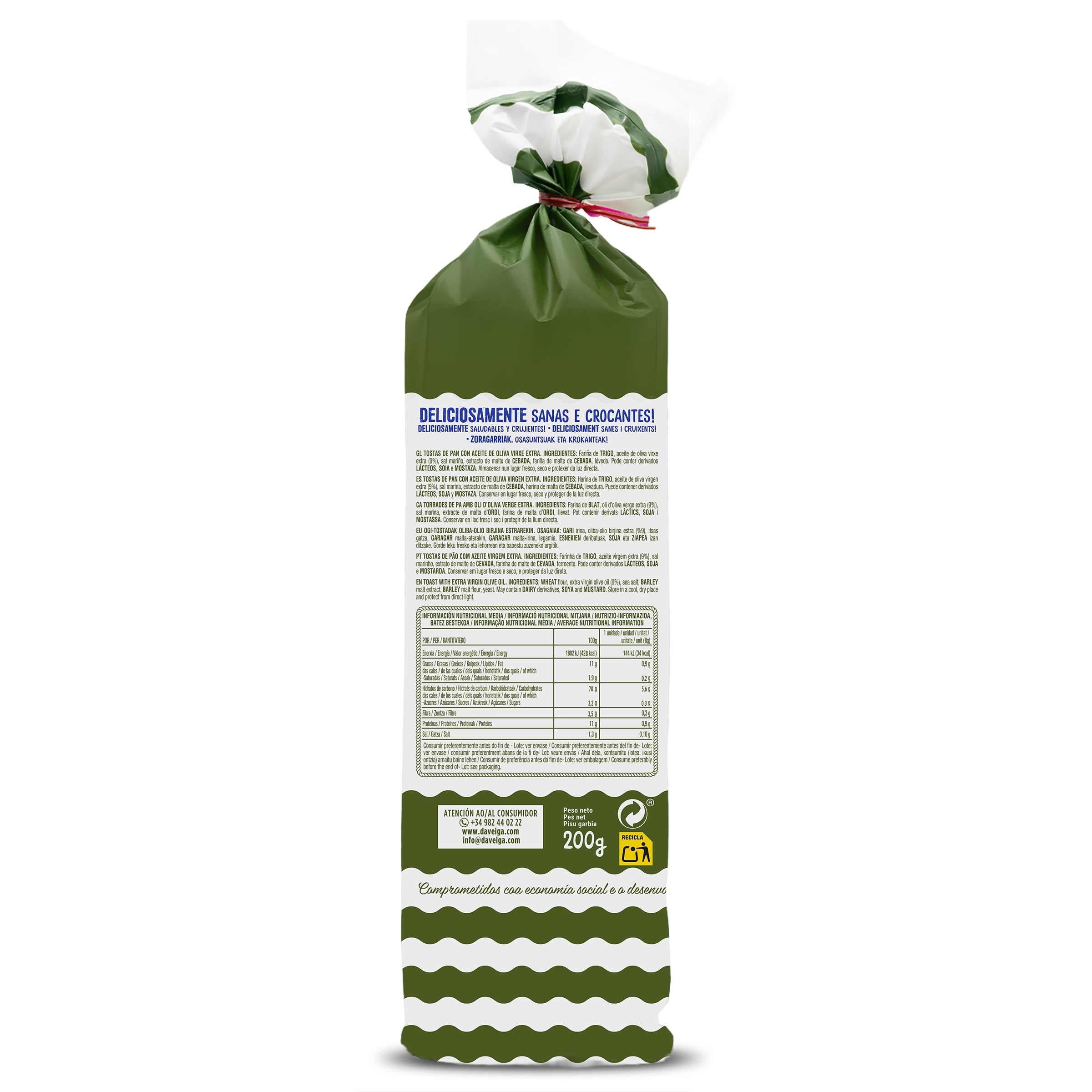 Tostas de pan mariñeiras con aceite de oliva Daveiga 200 g
