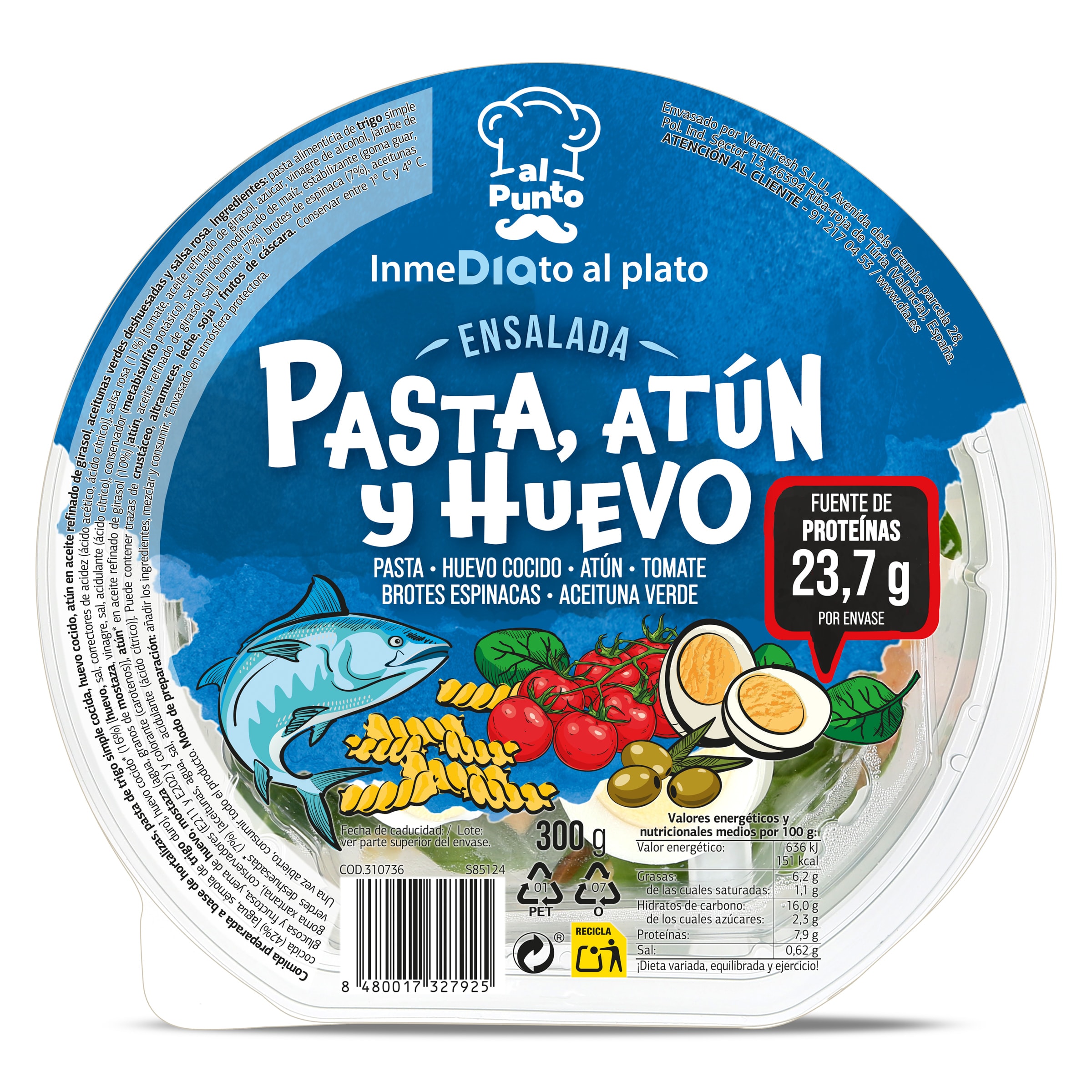 Ensalada de pasta, atún y huevo Dia Al Punto 300 g