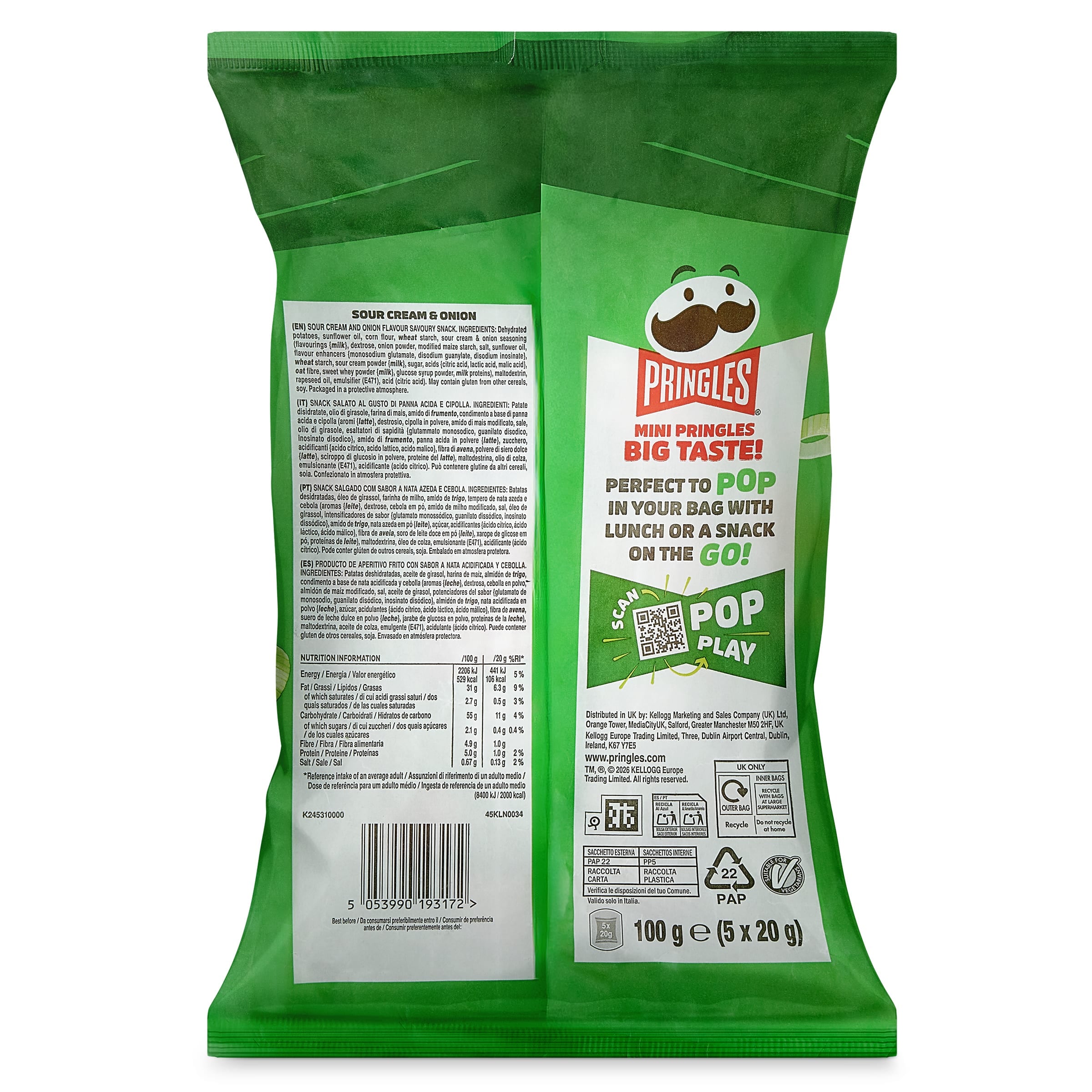 Pringles sour cream & onion mini 5 x 20 g
