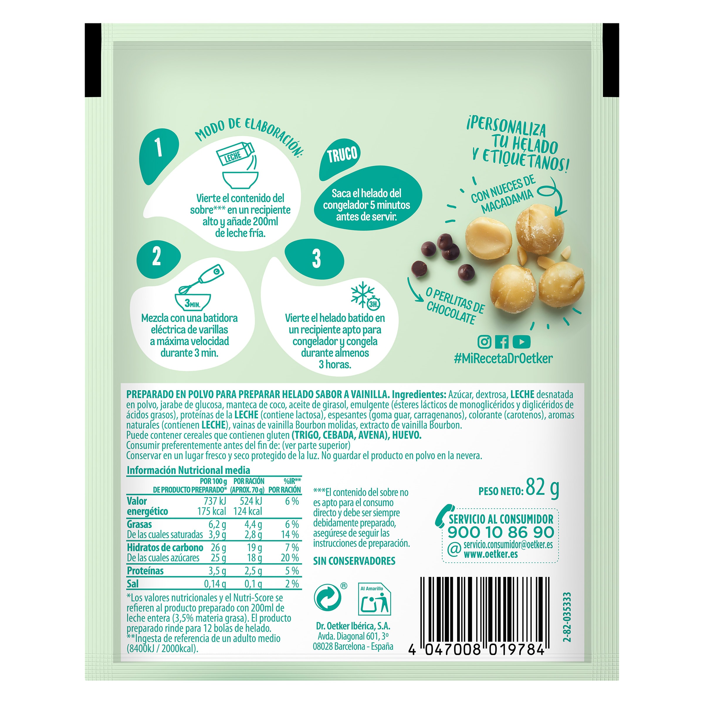 Preparado para helado de vainilla Dr. Oetker 82 g
