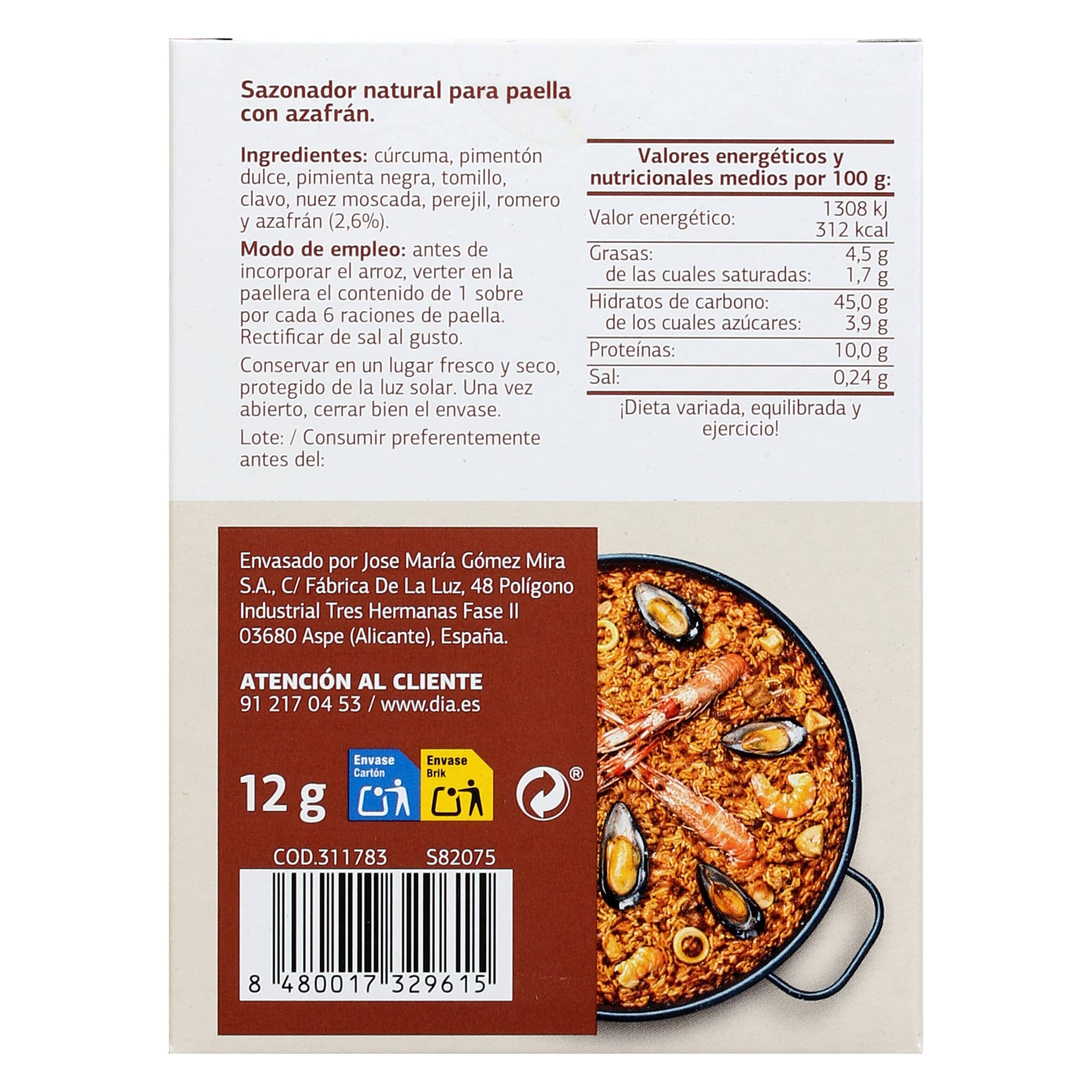 Sazonador para paella con azafrán Dia Vegecampo 12 g