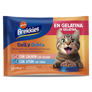 Alimento para gatos en gelatina atún y salmón Brekkies 340 g-0