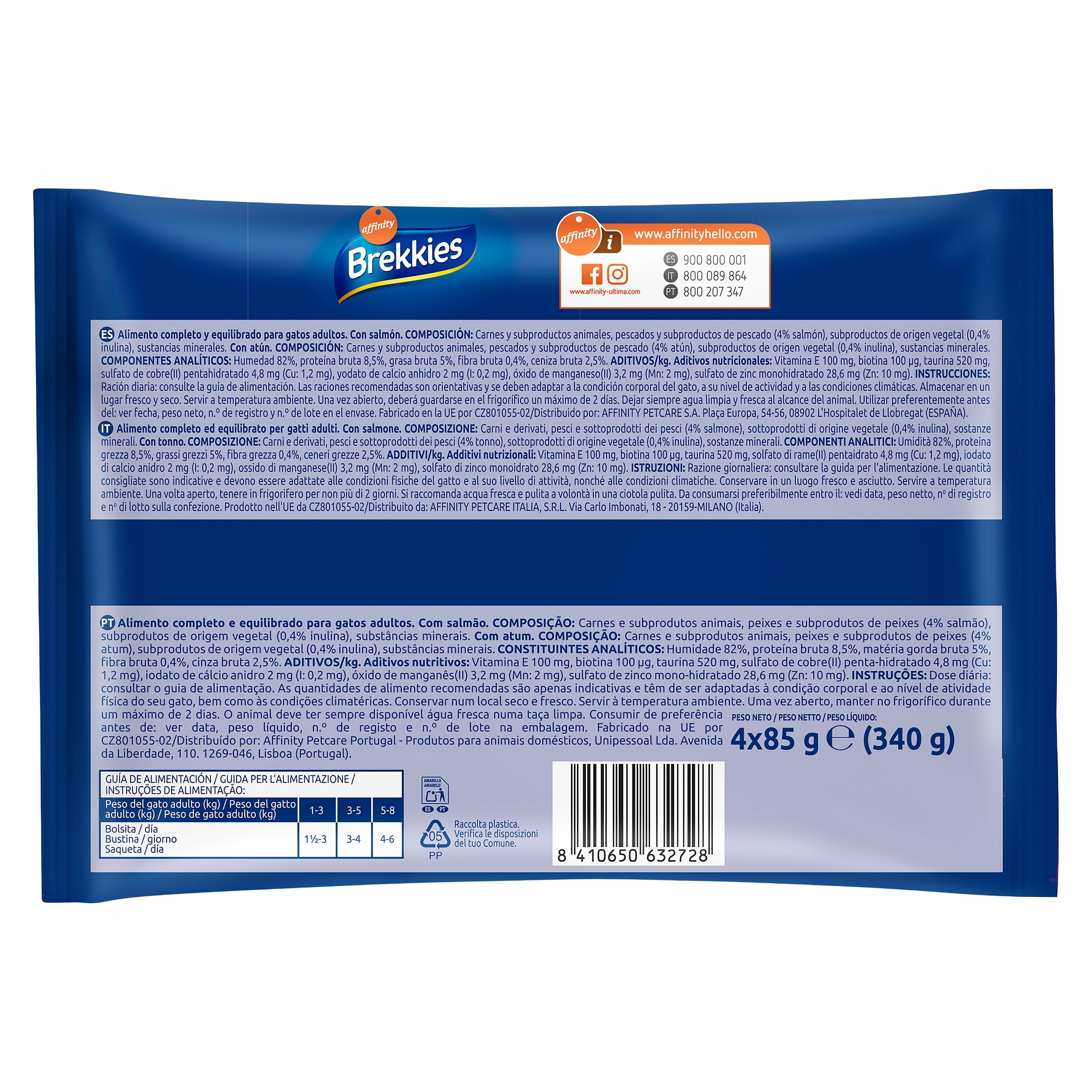 Alimento para gatos en gelatina atún y salmón Brekkies 340 g