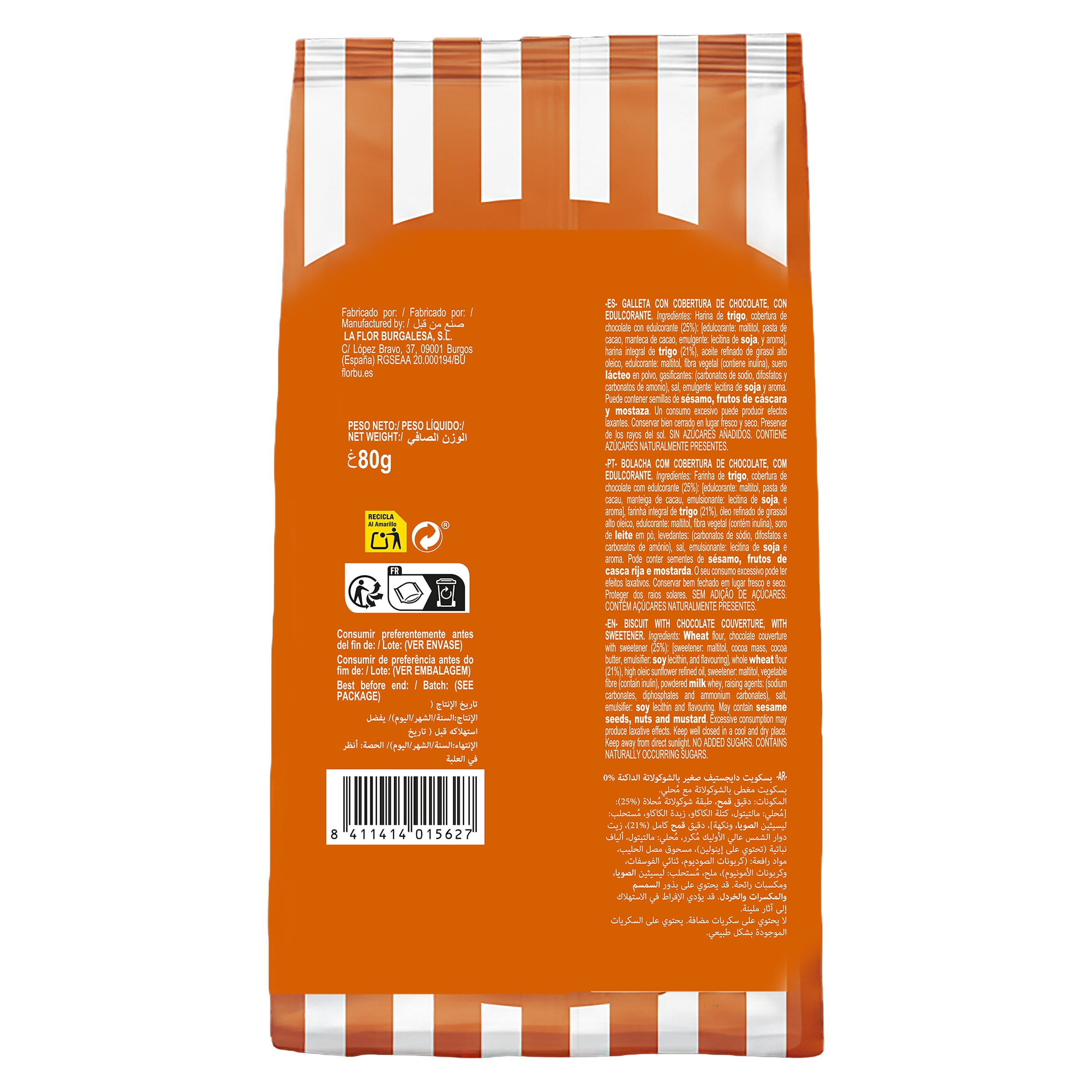 Mini galletas digestive con chocolate negro 0% azúcares añadidos Florbu 80 g