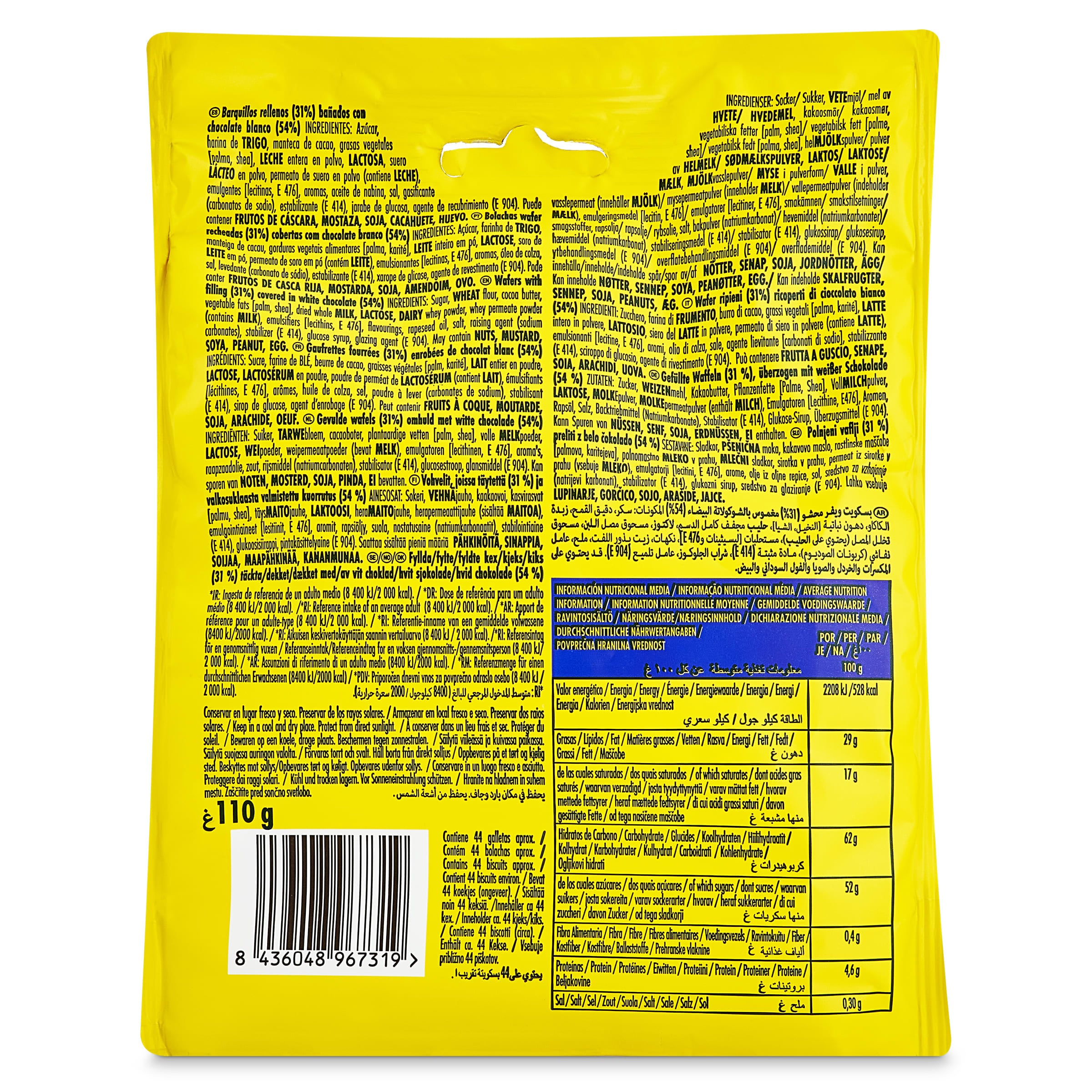 Mini galletas wafers con chocolate blanco Artiach 110 g