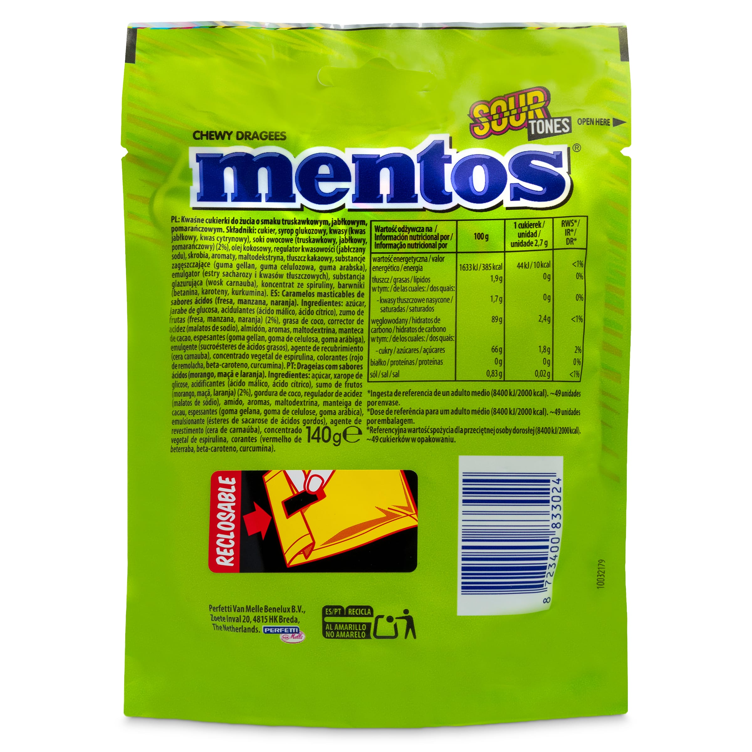 Caramelos masticables sour tones Mentos 140 g