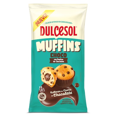 Muffins rellenos con pepitas de chocolate Dulcesol 240 g-0 Muffins rellenos con pepitas de chocolate Dulcesol 240 g-0