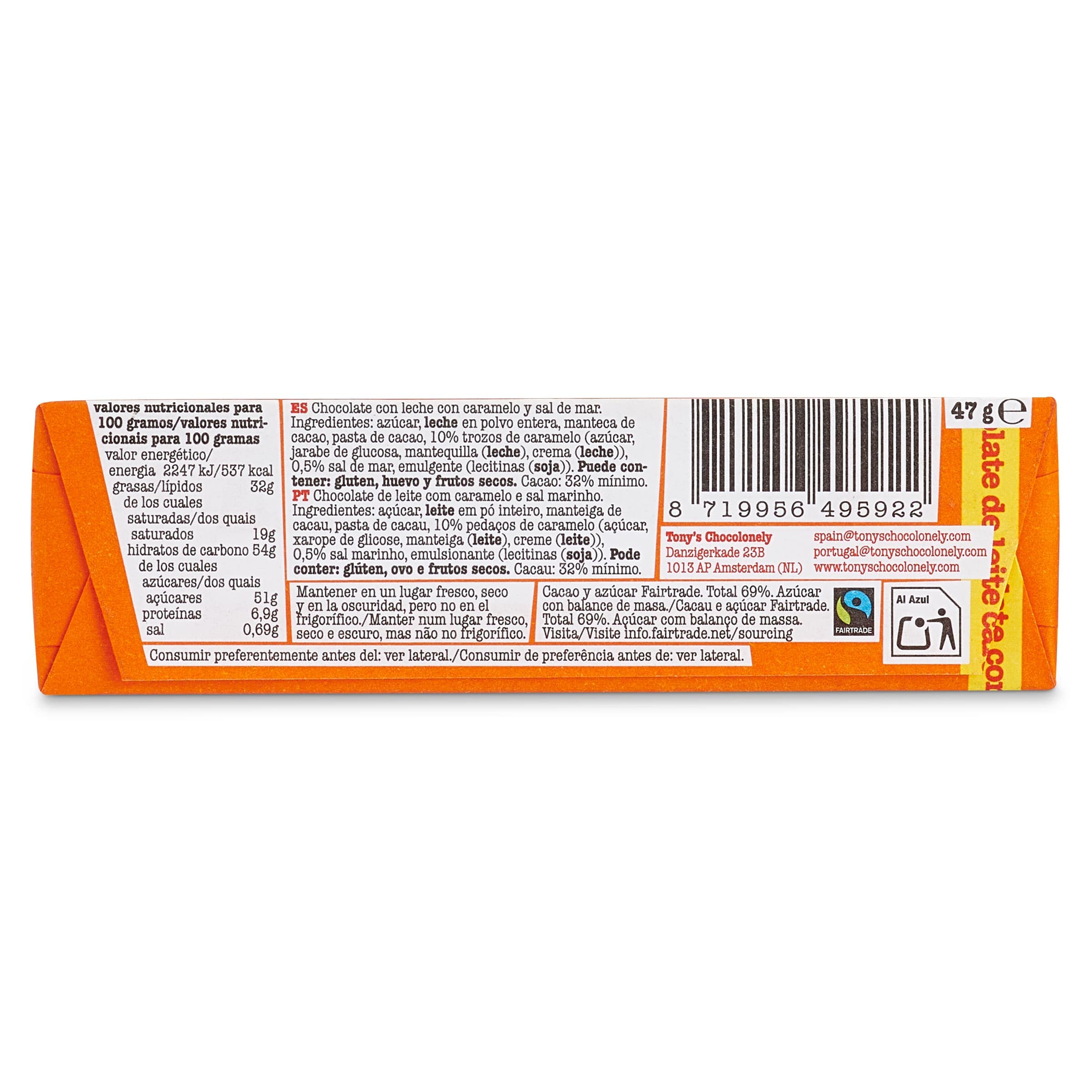 Chocolatina con caramelo y sal Tony's chocolonely 47 g