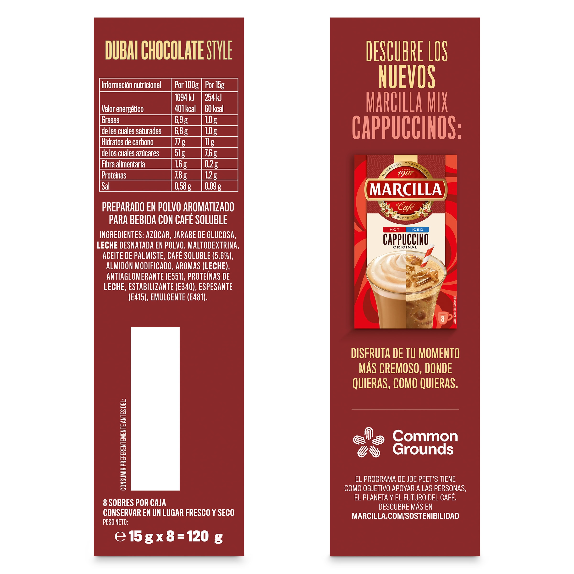 Café soluble cappuccino chocolate Dubai Marcilla 120 g