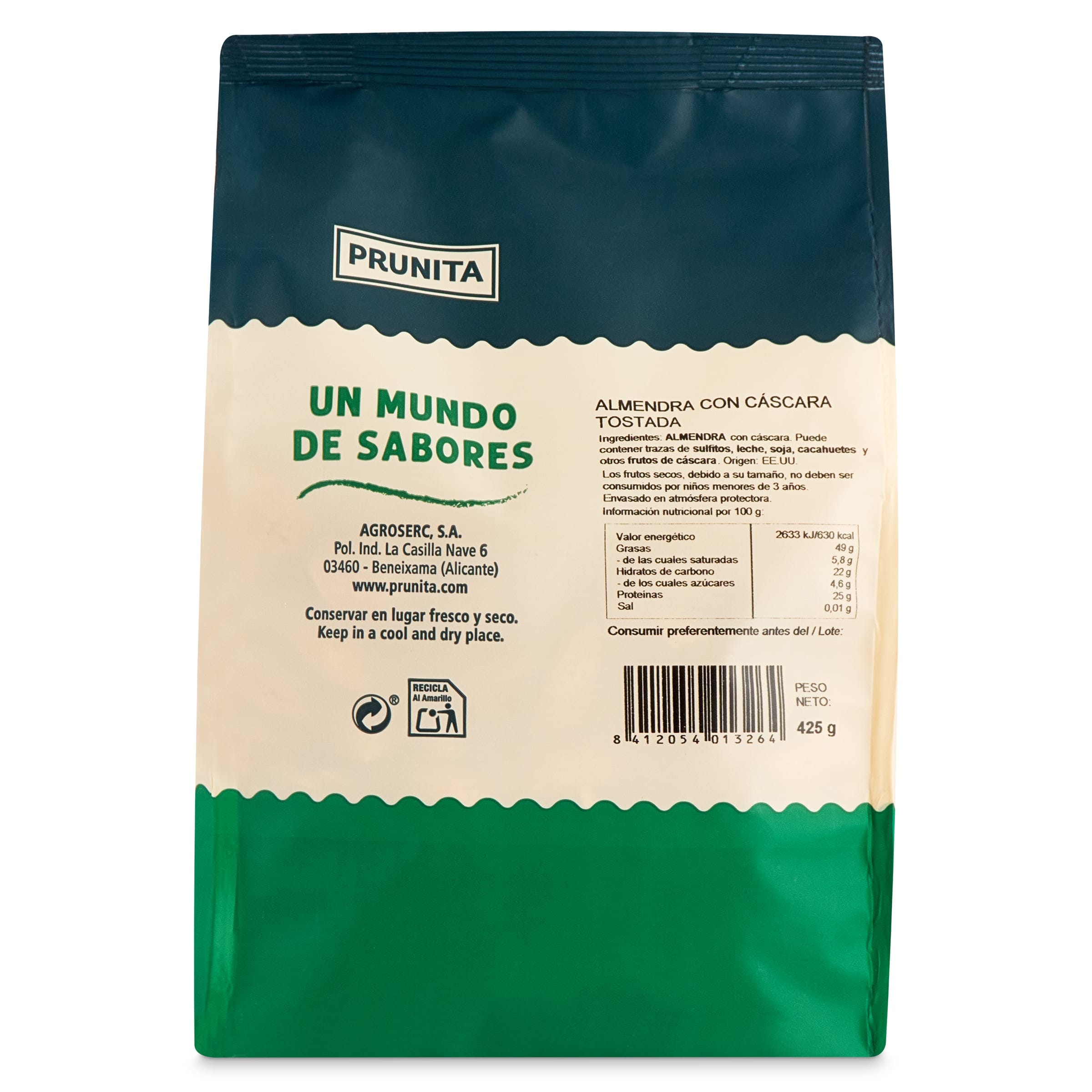 Almendras con cáscara tostadas Prunita 425 g