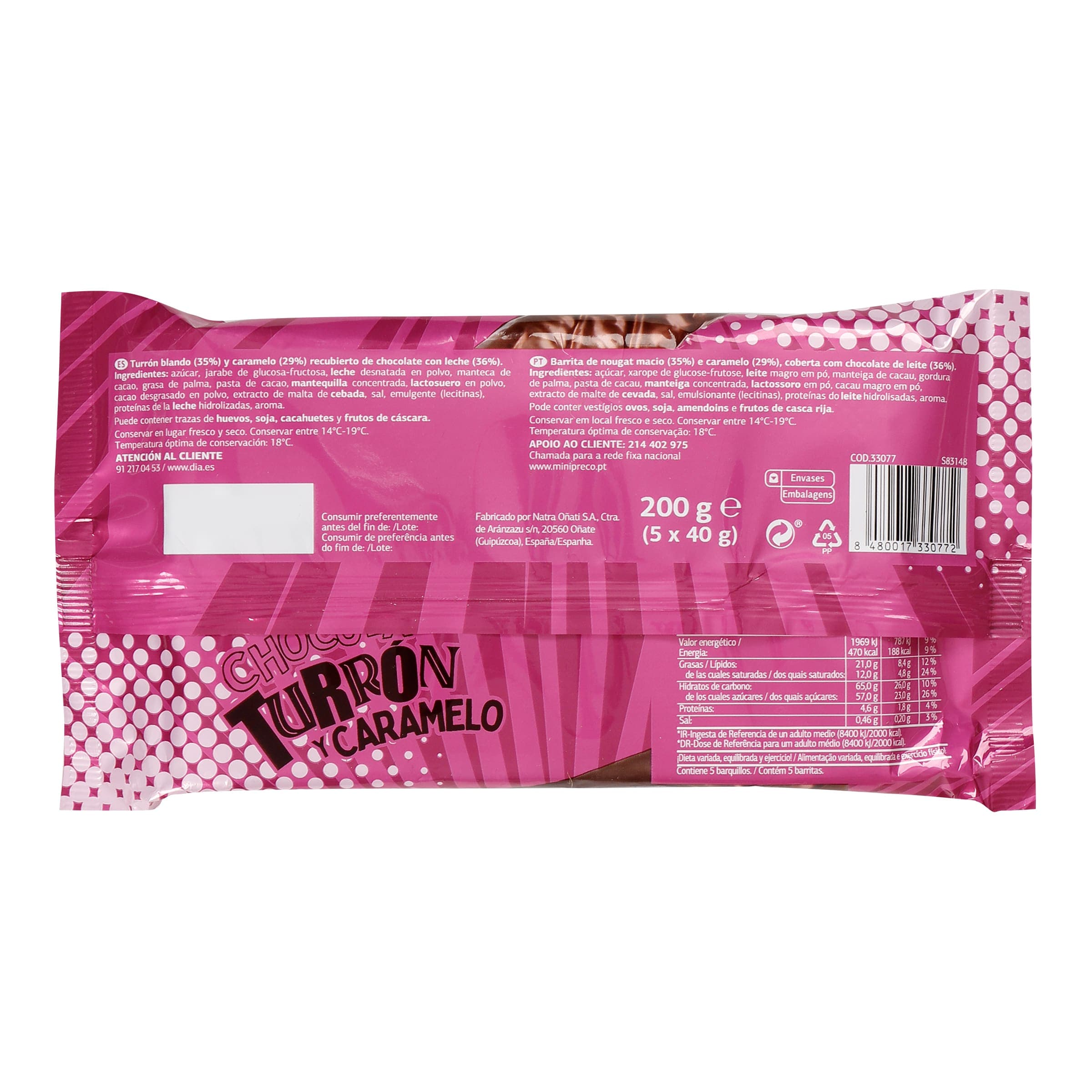 Barritas de chocolate, turrón y caramelo Dia Temptation 200 g