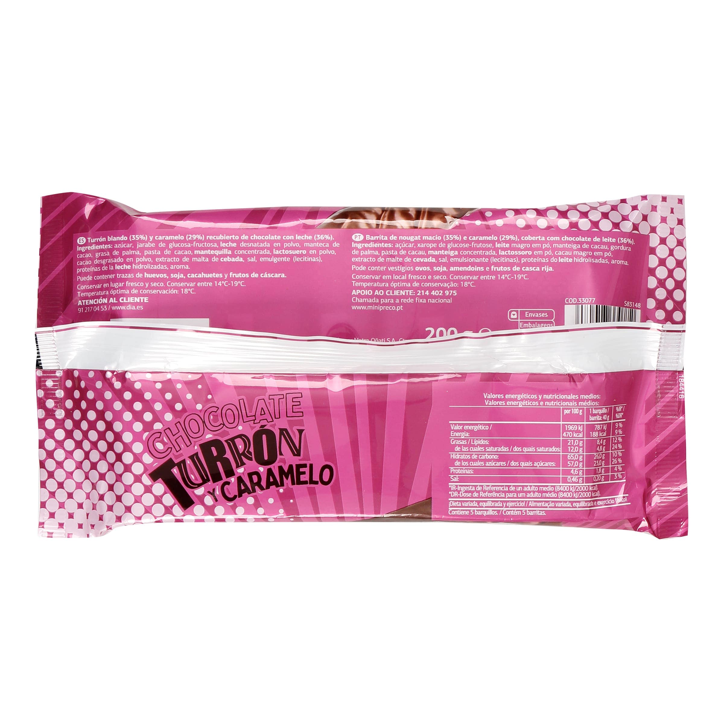 Barritas de chocolate, turrón y caramelo Dia Temptation 200 g