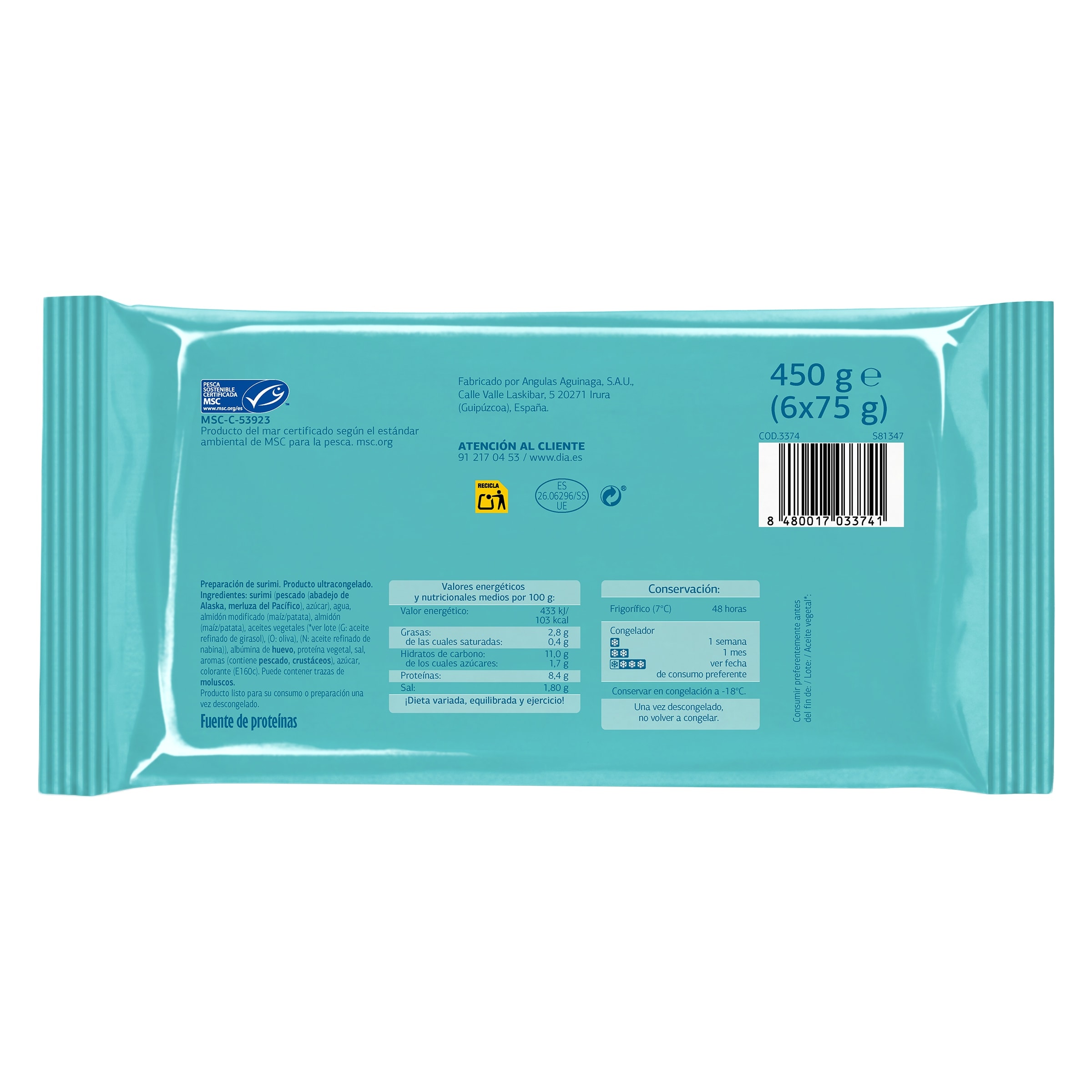 Palitos de surimi congelados MSC Dia Mari Marinera 450 g