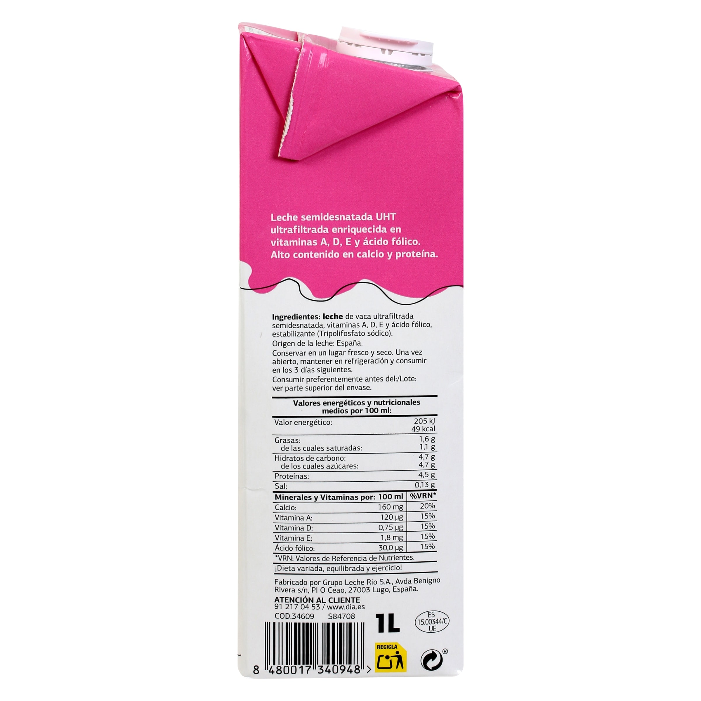 Leche semidesnatada calcio Dia Láctea 1 L