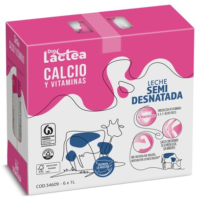 Leche semidesnatada calcio Dia Láctea pack 6 x 1 L-0 Leche semidesnatada calcio Dia Láctea pack 6 x 1 L-0