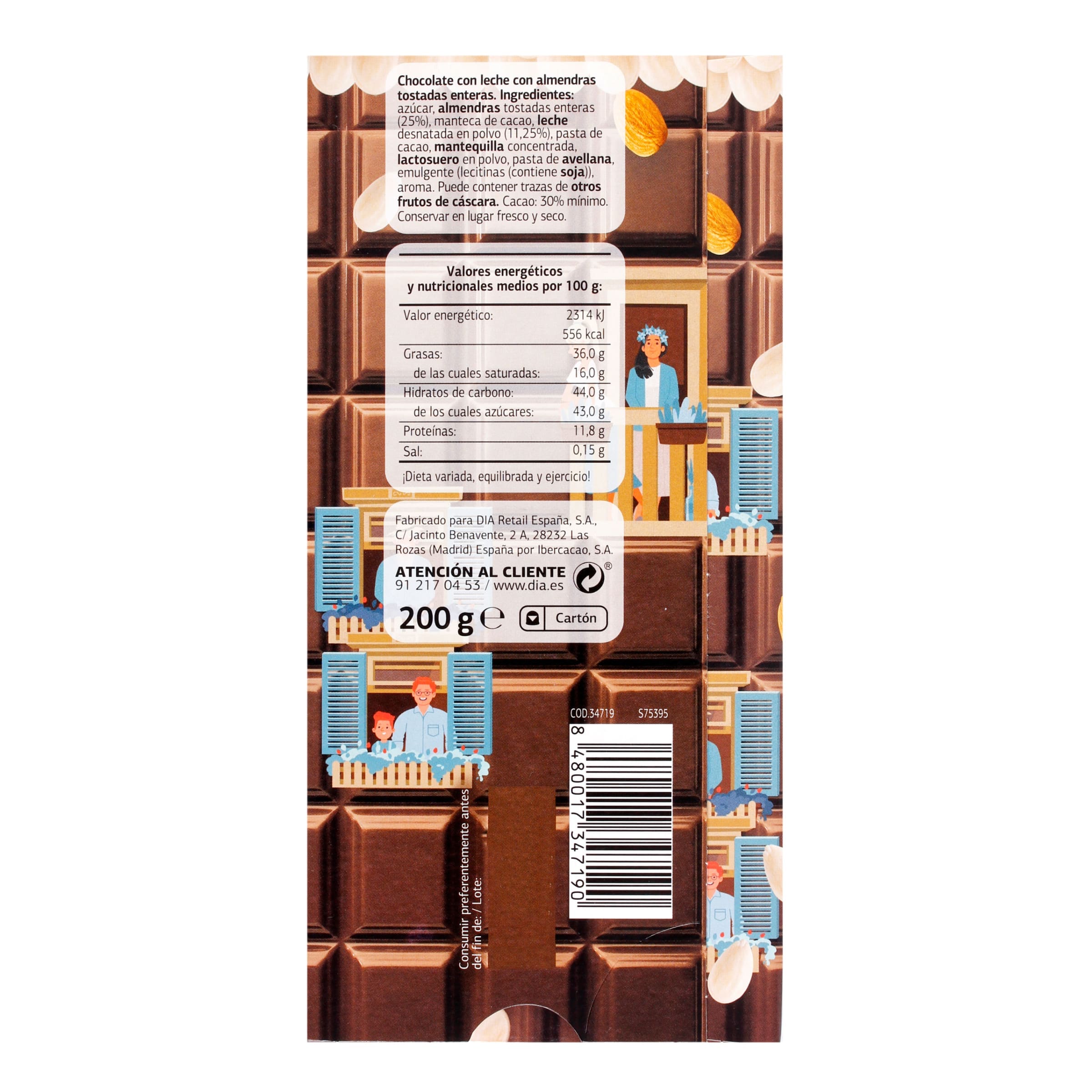 Chocolate con leche y almendras enteras Dia Temptation 200 g
