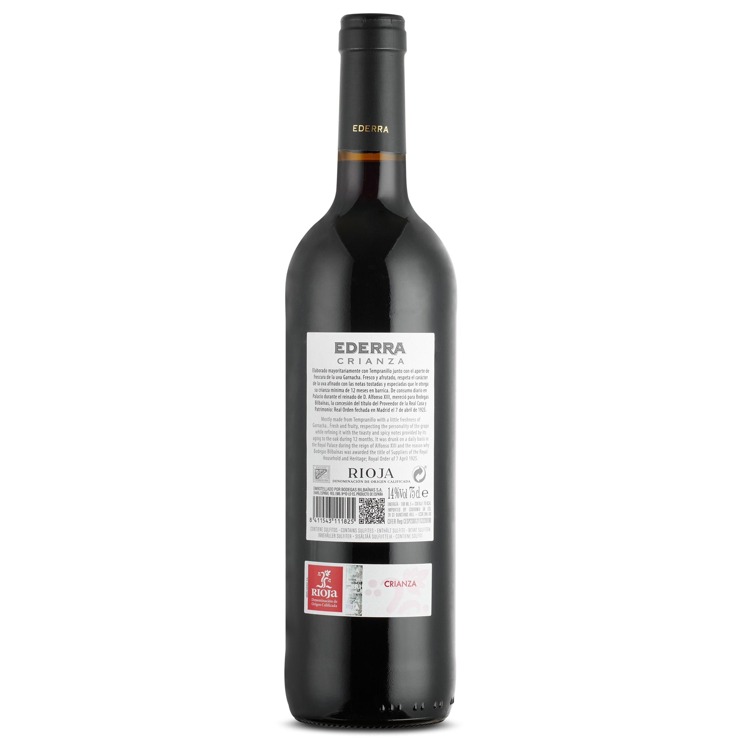 Vino tinto crianza D.O. Rioja Ederra 75 cl