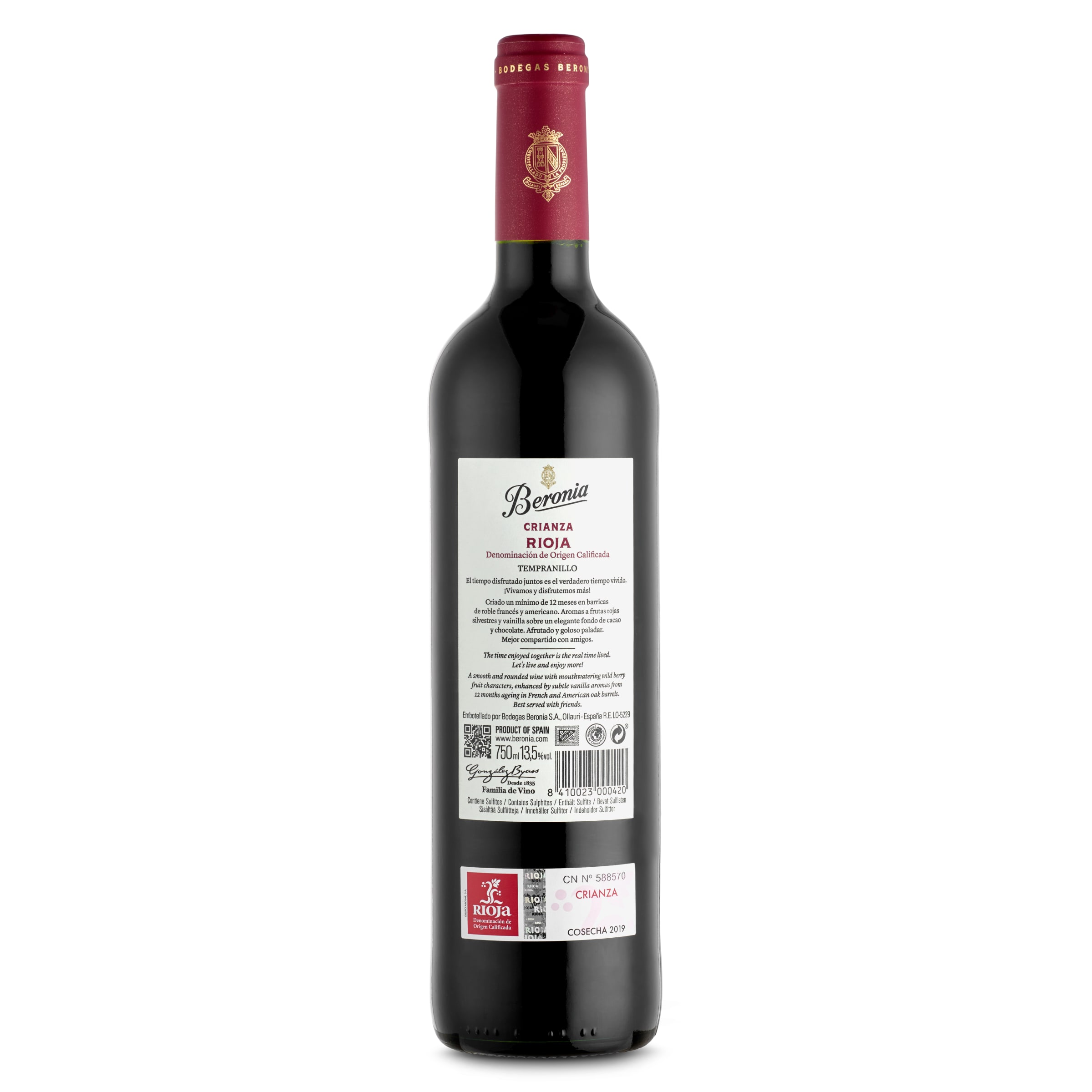 Vino tinto crianza D.O. Rioja Beronia 75 cl