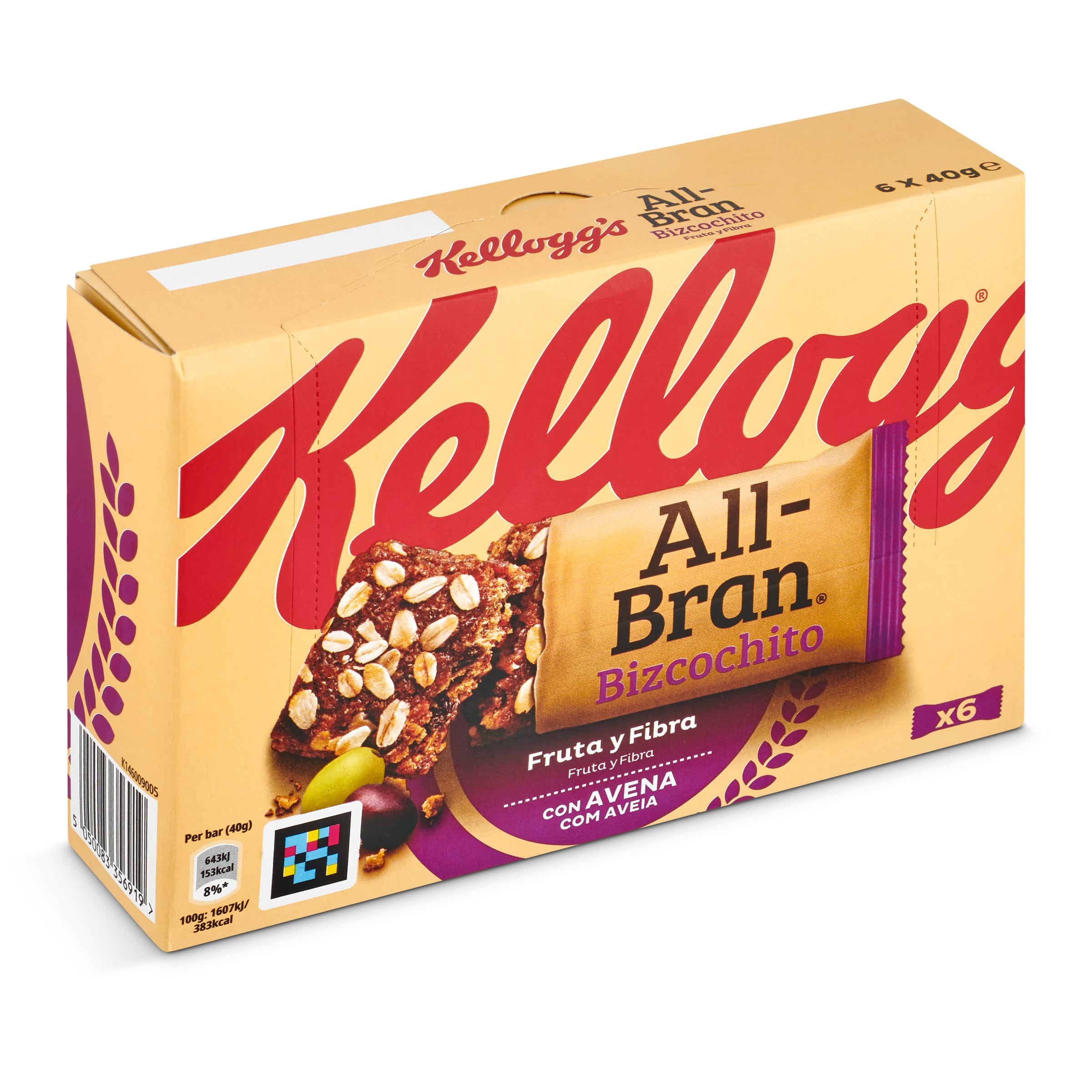 Barritas de cereales de bizcochitos con fruta y fibra Kellogg's All-Bran caja 240 g