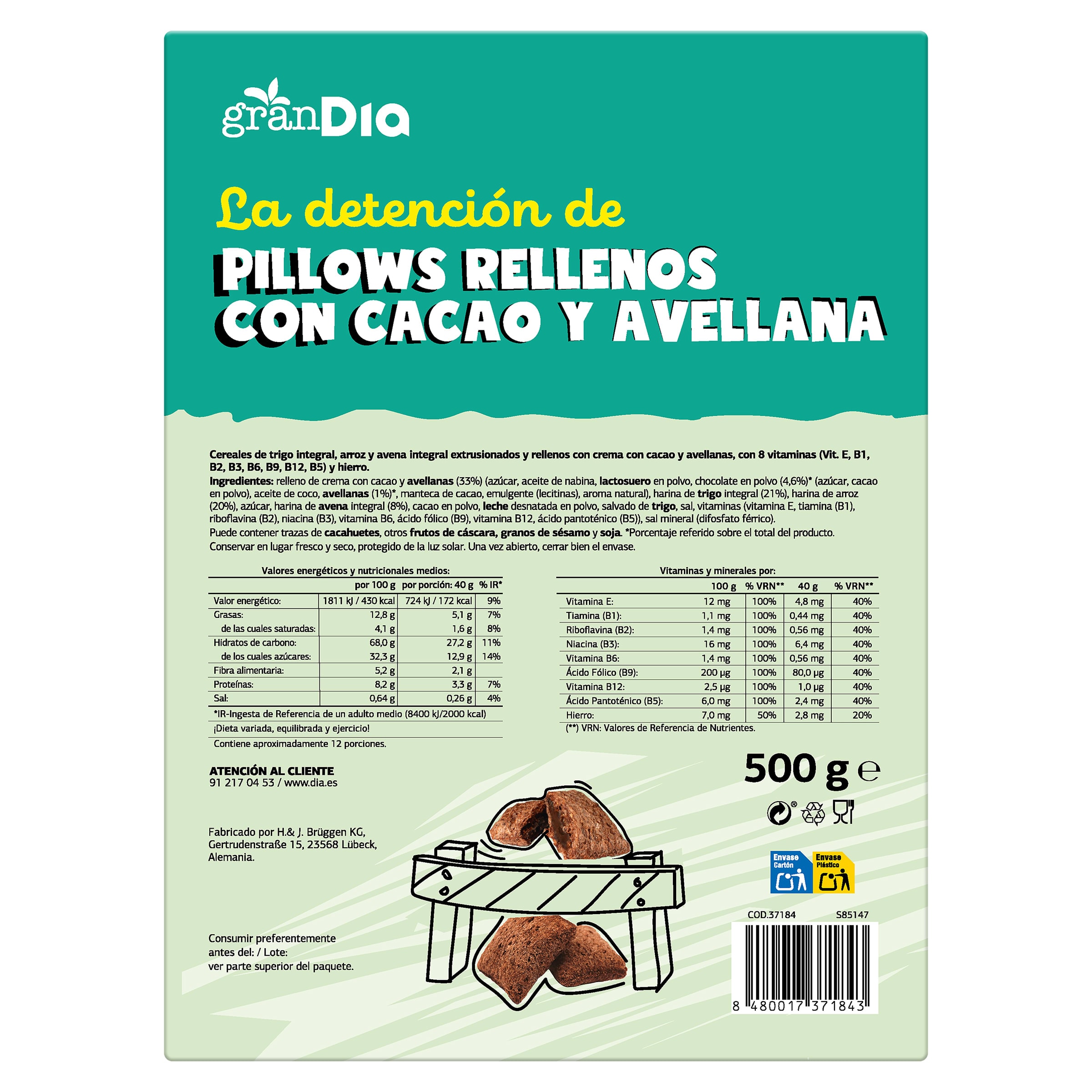 Cereales rellenos con chocolate y avena Gran Dia 500 g