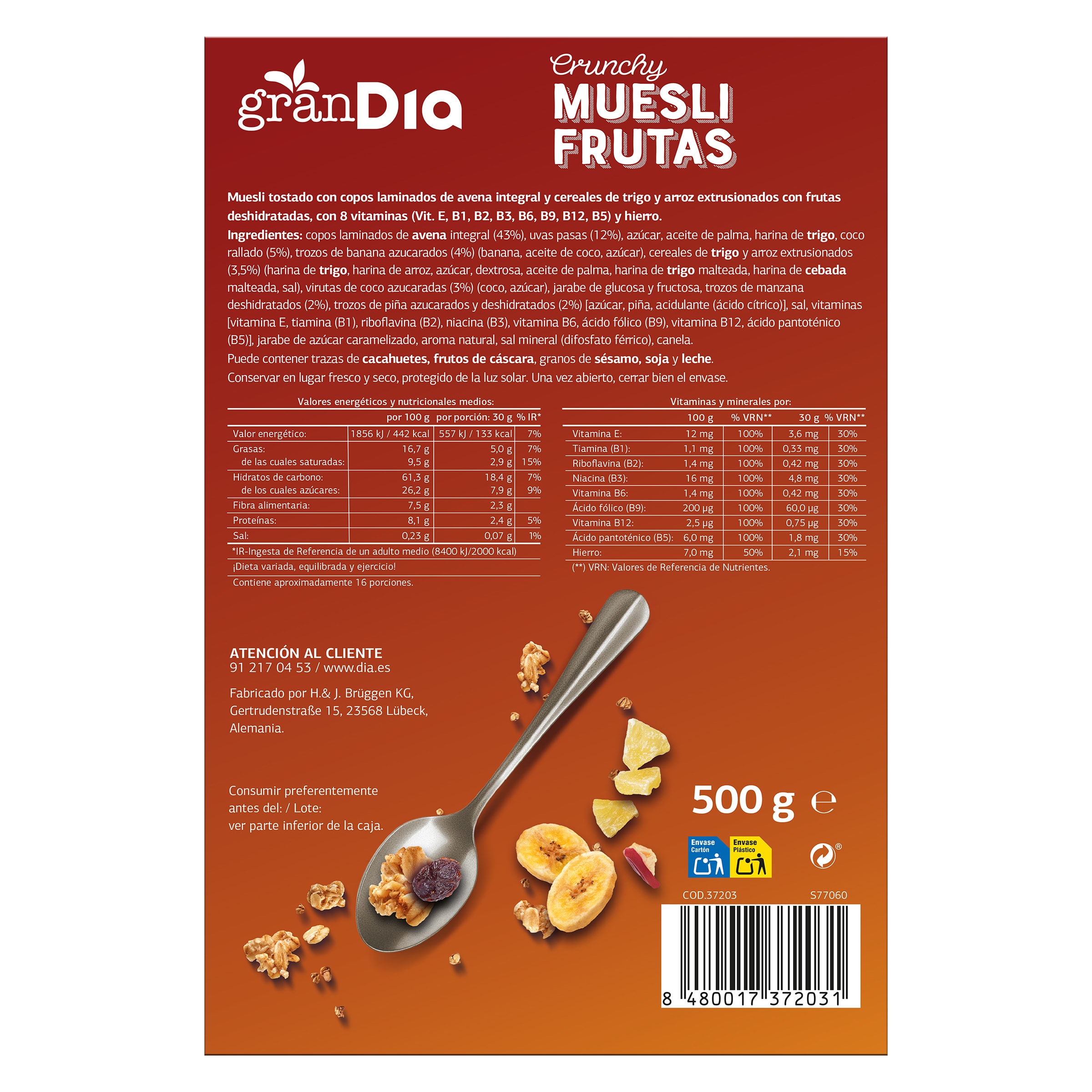 Muesli crujiente con frutas Gran Dia 500 g