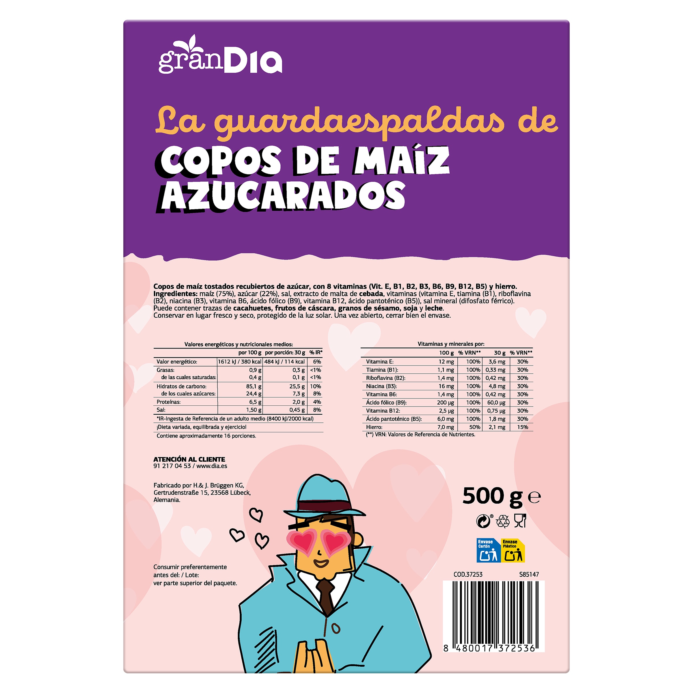 Cereales de copos de maíz con azúcar Gran Dia 500 g
