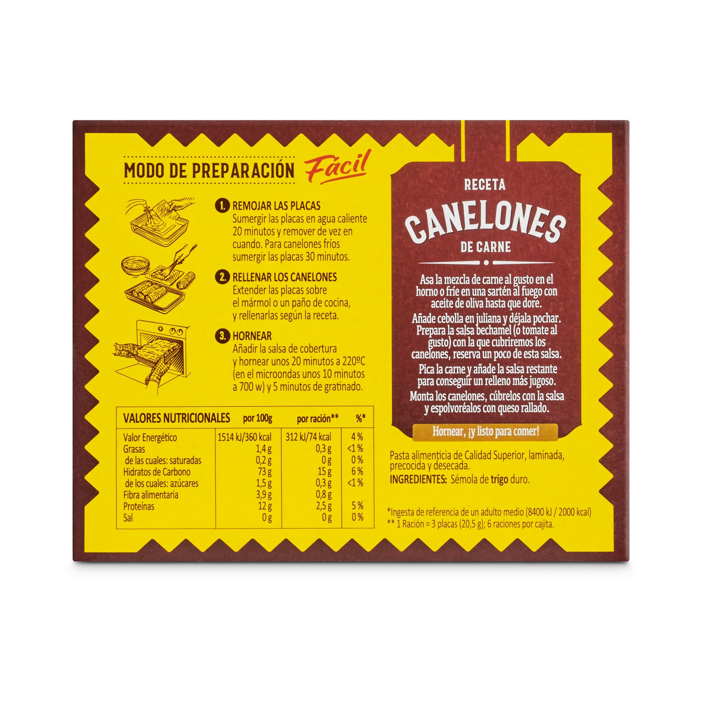 Placas para canelones precocidas El pavo 125 g