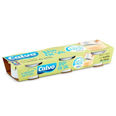 Atún claro en aceite de oliva bajo en sal Calvo lata 3 x 52 g-0