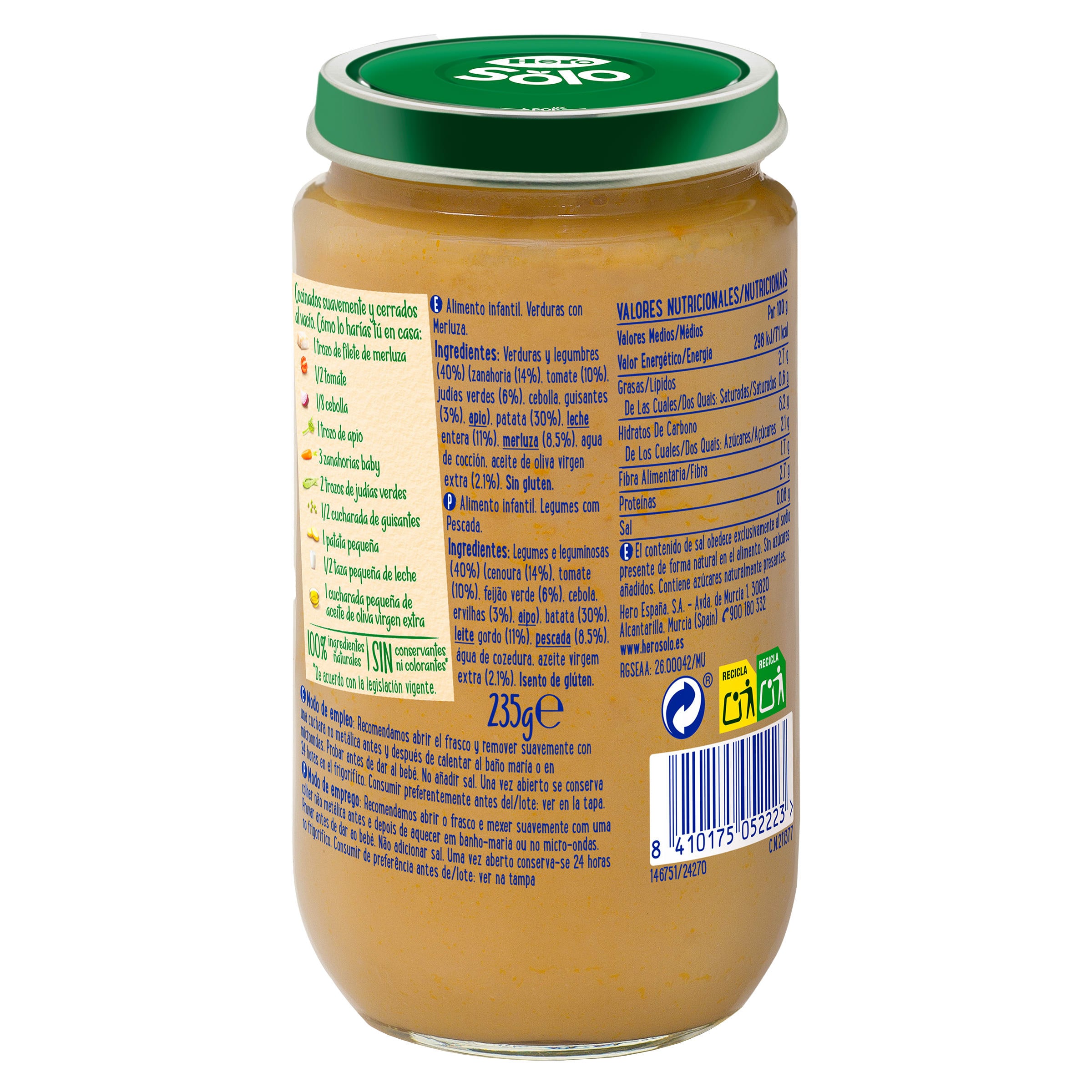 Puré de verduritas con merluza Hero 235 g