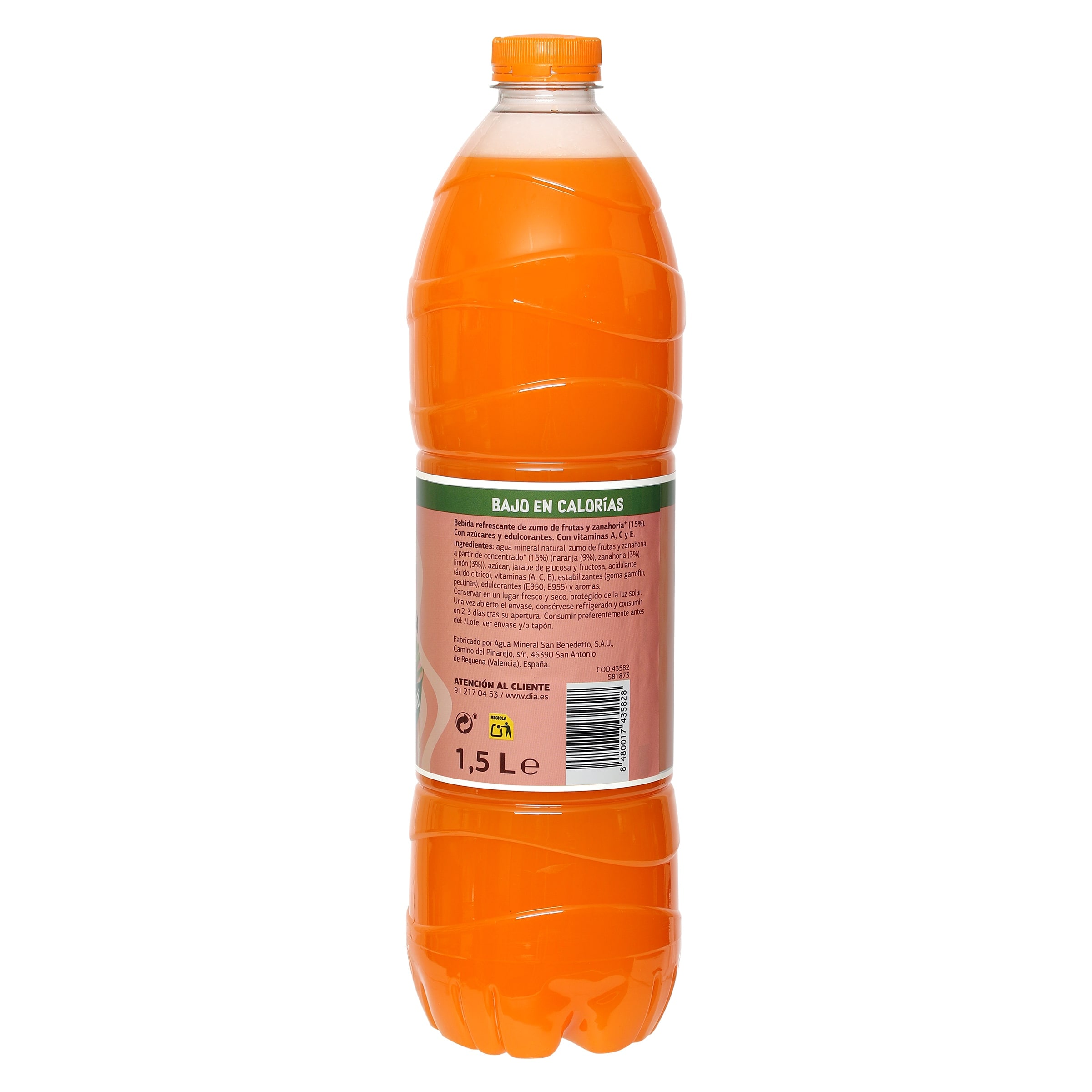 Refresco de naranja y zanahoria sin gas Dia Upss 1.5 L