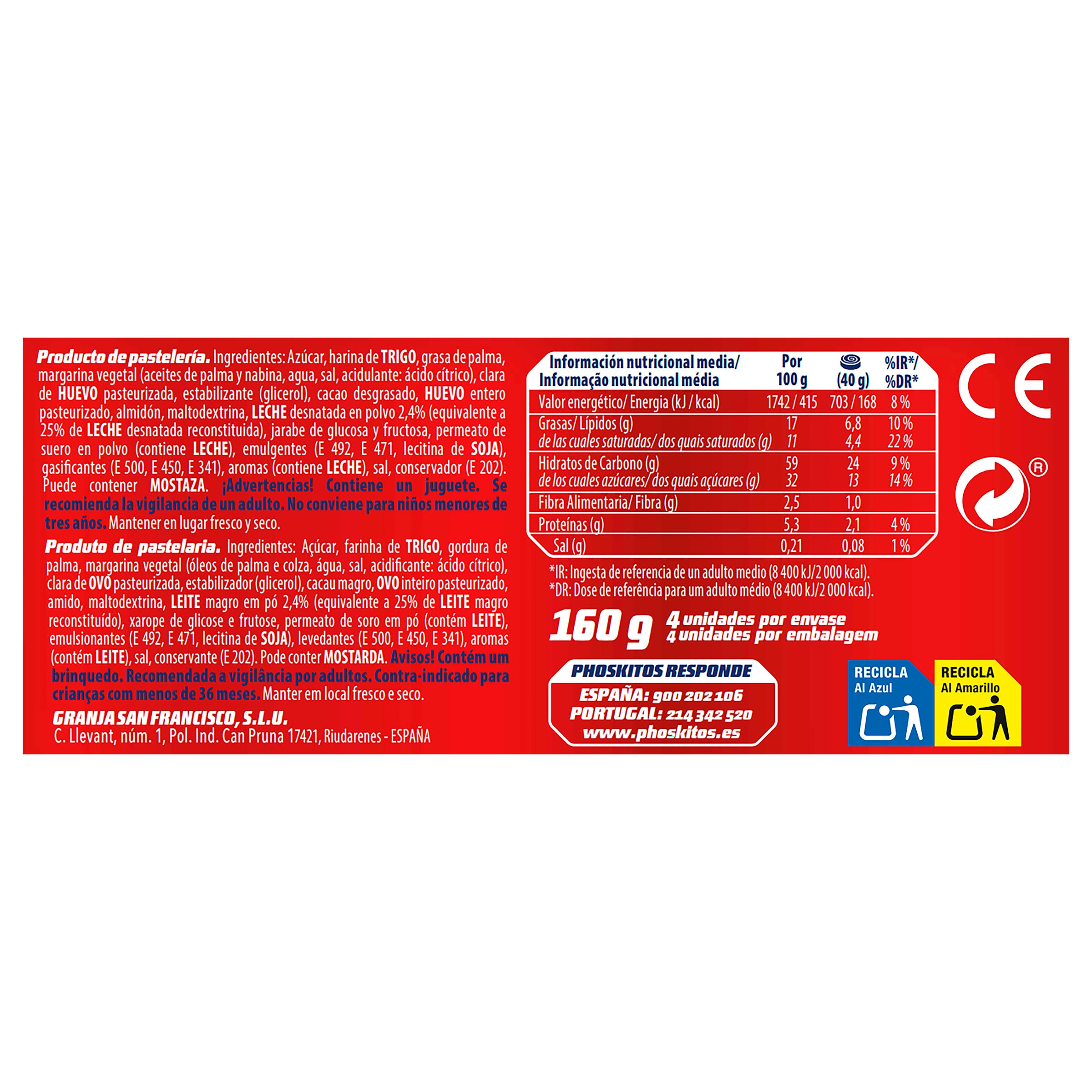 Bollitos rellenos de leche Phoskitos 160 g