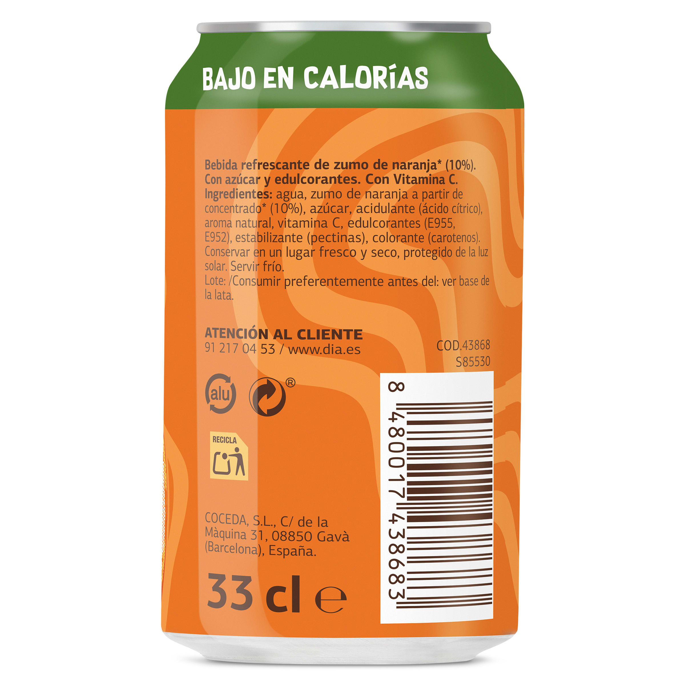 Refresco de naranja sin gas Dia Upss 330 ml