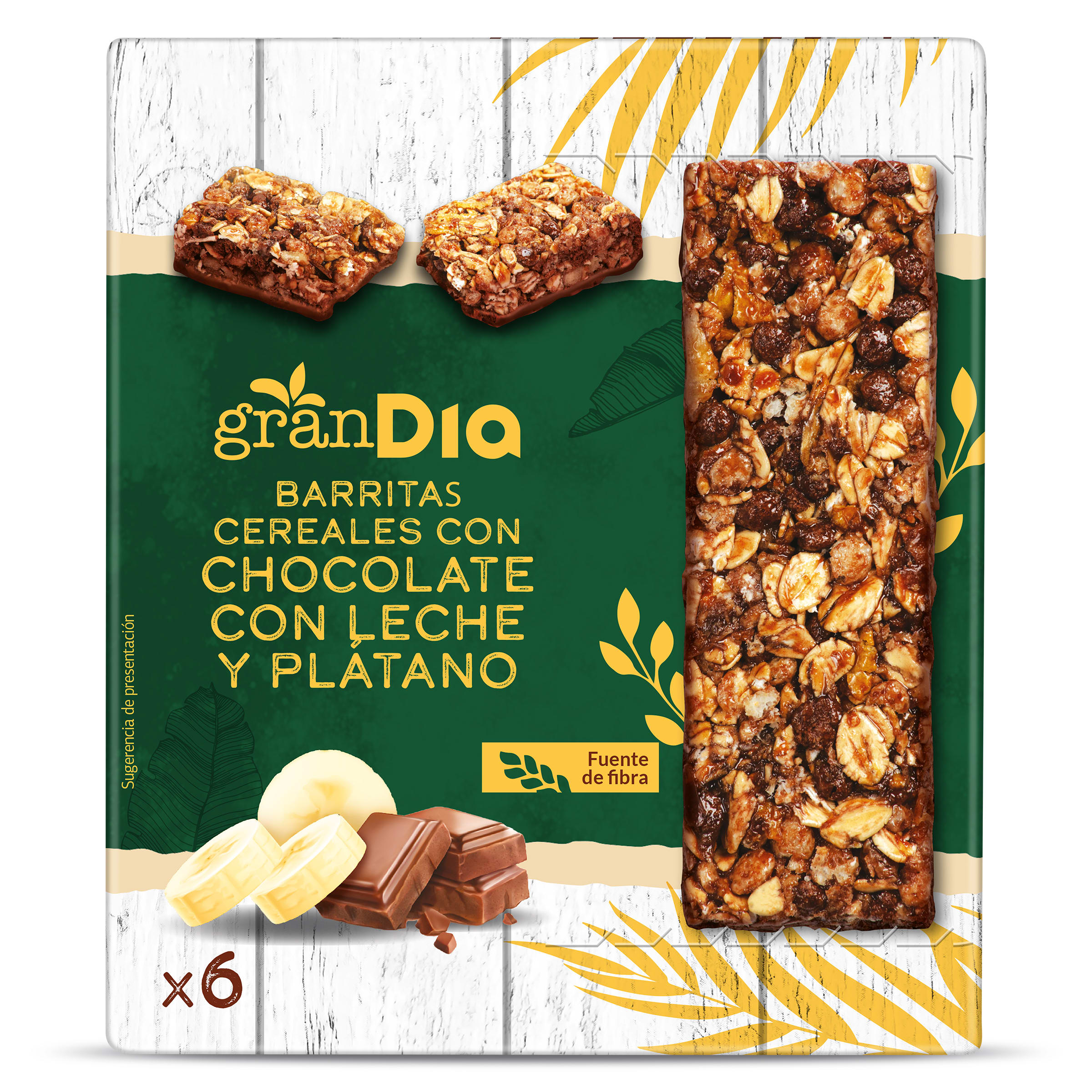 Barritas de cereales plátano y chocolate con leche Gran Dia 150 g