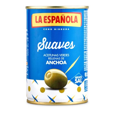 Aceitunas suaves rellenas de anchoa La española lata 130 g-0