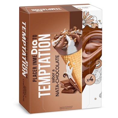 Helado cono de nata y chocolate 4 unidades Temptation caja 272 g-0