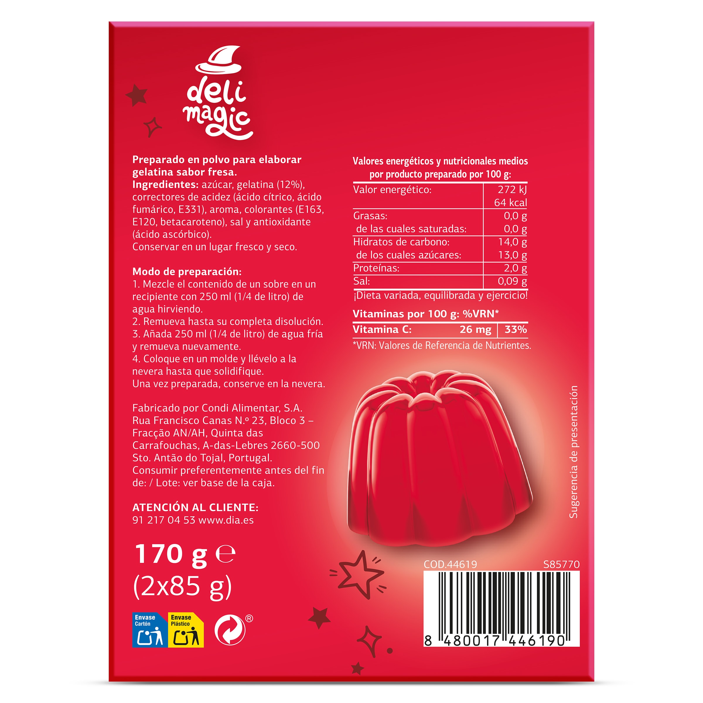 Gelatina sabor fresa Dia Delimagic 170 g