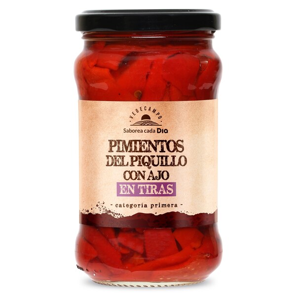 Pimientos del Piquillo en Tiras con Ajo Dia Frasco 225 Gr.