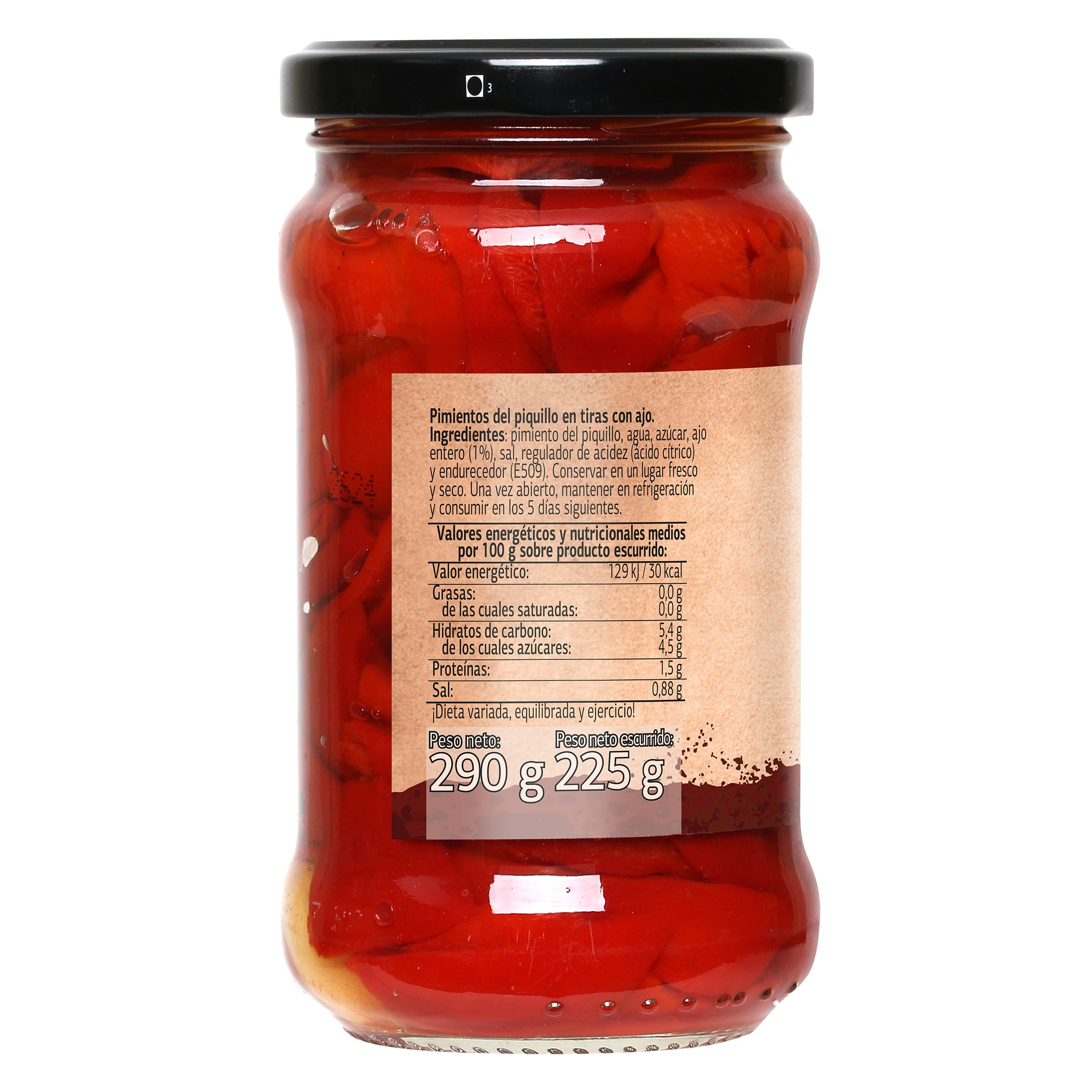 Pimientos del piquillo en tiras con ajo Dia Vegecampo 225 g