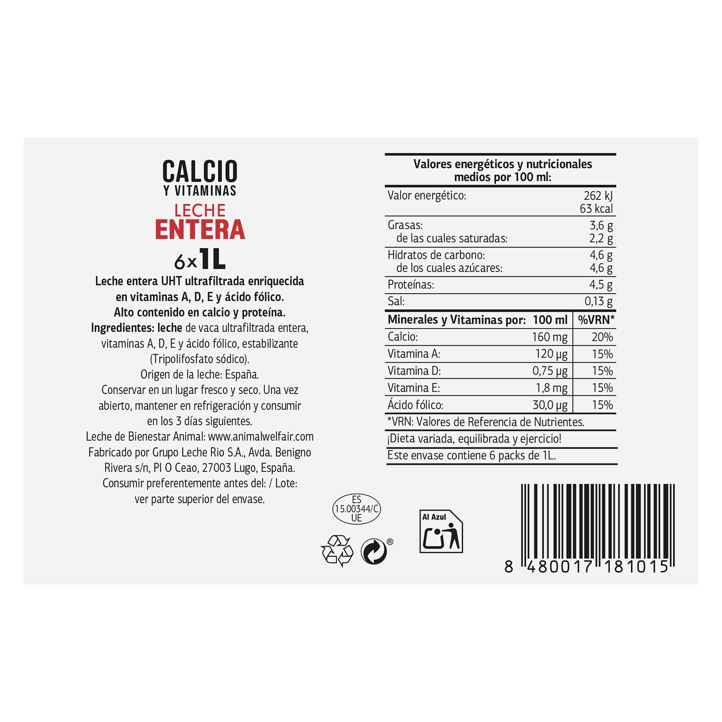 Leche entera calcio Dia Láctea pack 6 x 1 L