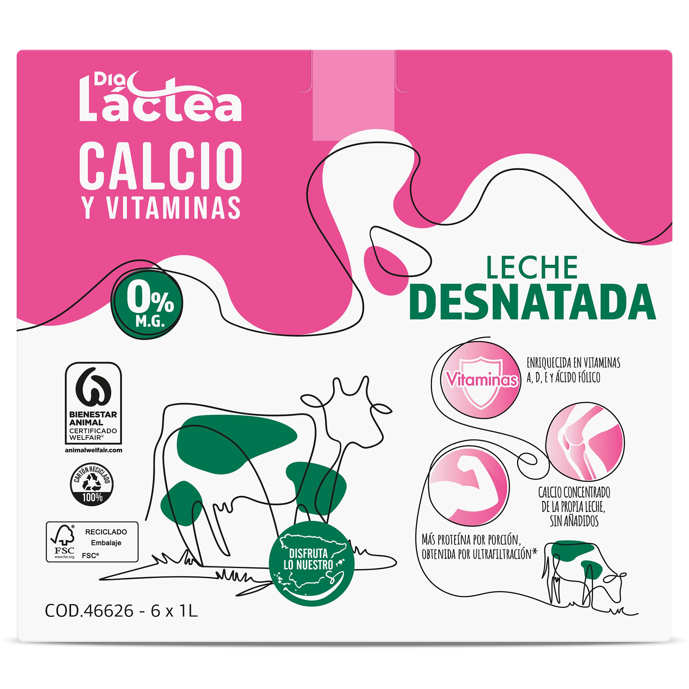 Leche desnatada calcio Dia Láctea pack 6 x 1 L