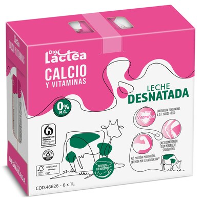 Leche desnatada calcio Dia Láctea pack 6 x 1 L-0