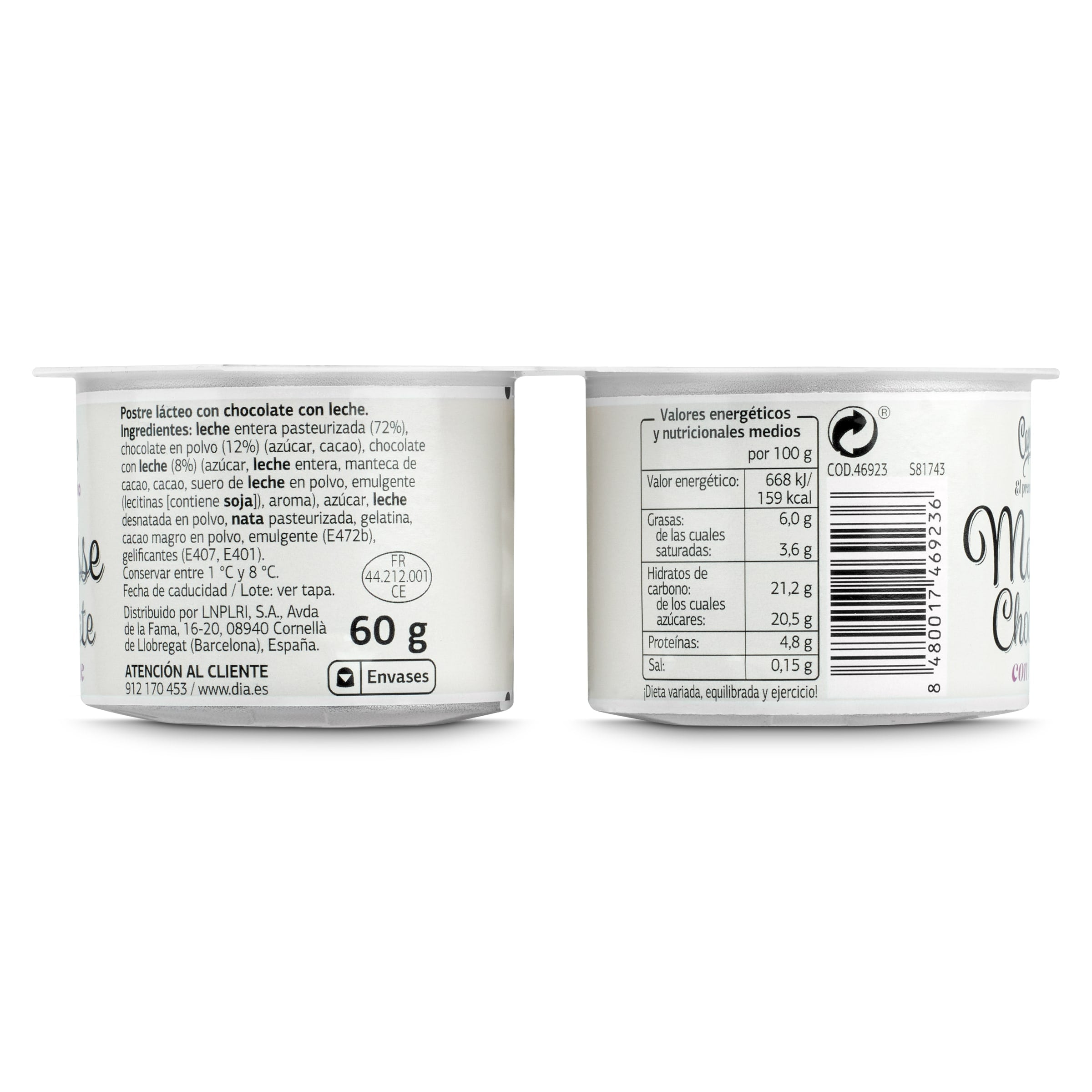Mousse de chocolate con leche Dia Caprichoso 4 x 60 g